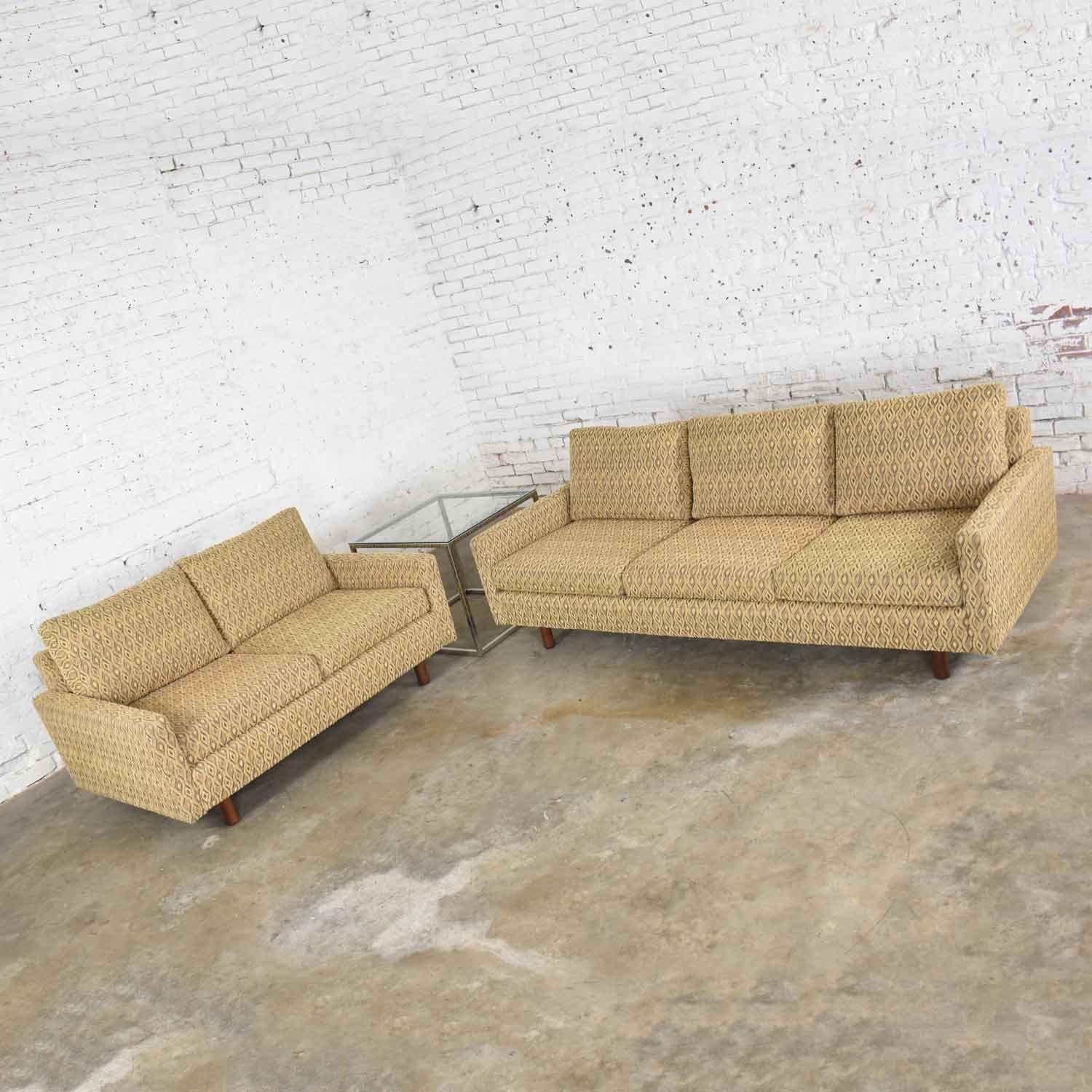 Unknown Mid-Century Modern Sofa & Love Seat Pair Gold Lawson Style after Harvey Probber