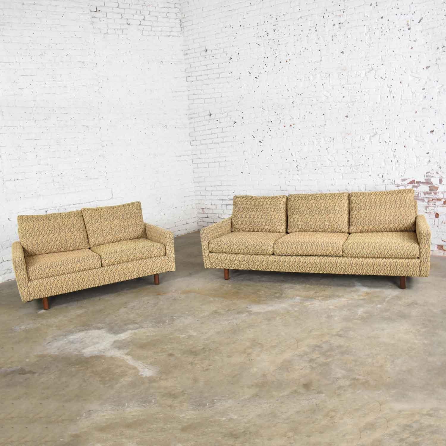 Fabric Mid-Century Modern Sofa & Love Seat Pair Gold Lawson Style after Harvey Probber