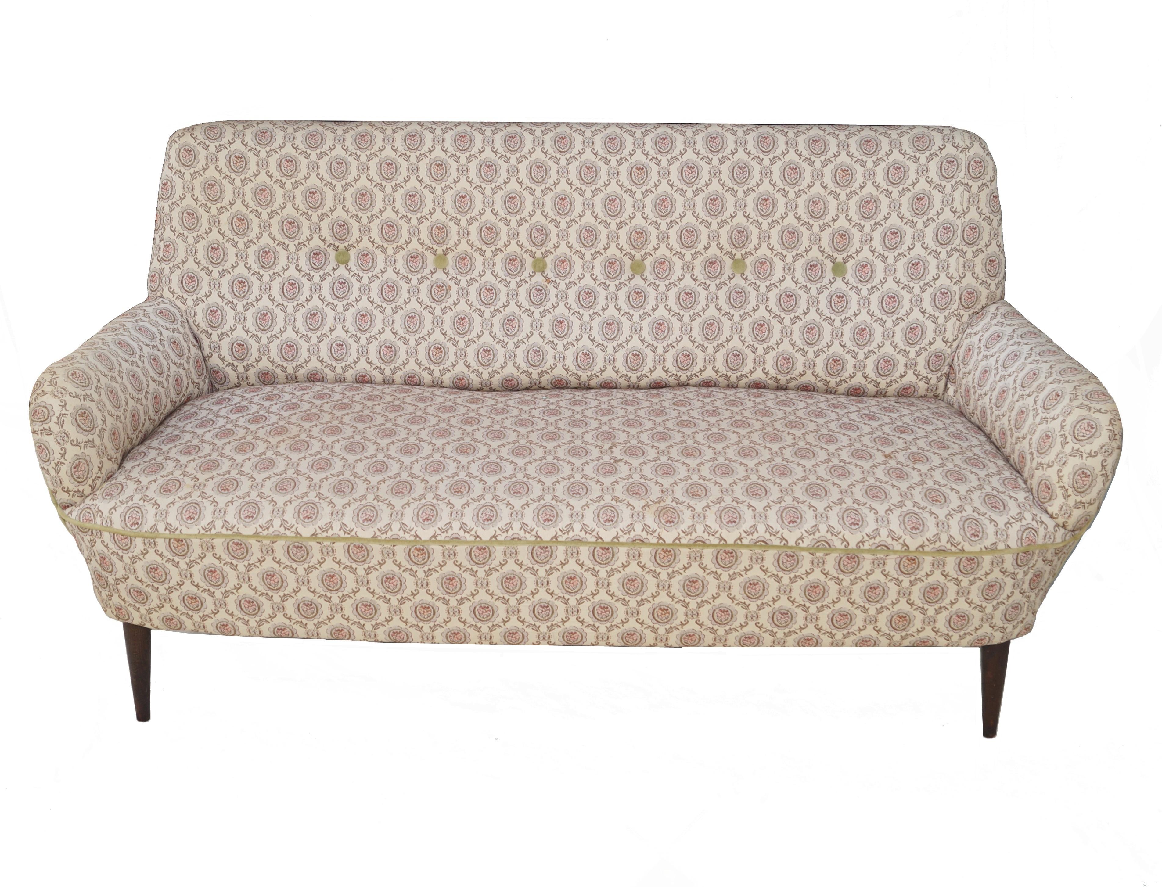 Sofa Loveseat settee Walnut tone legs.