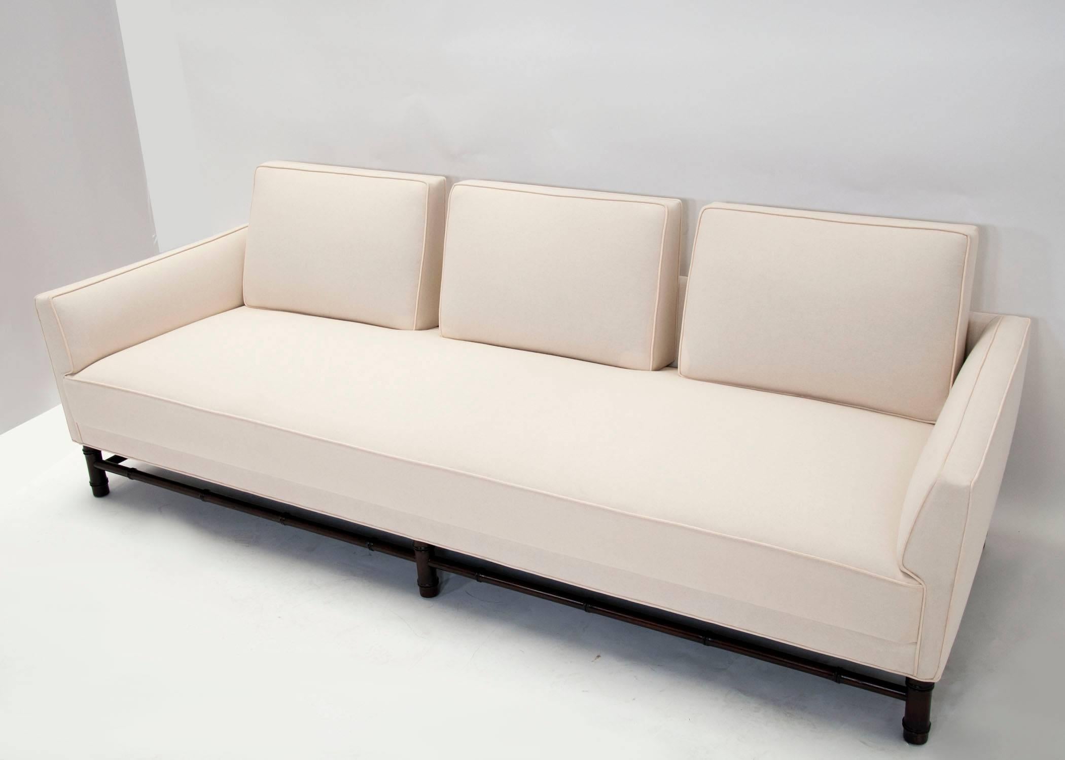 Hollywood Regency Mid-Century Modern Sofa on Faux Bamboo Base