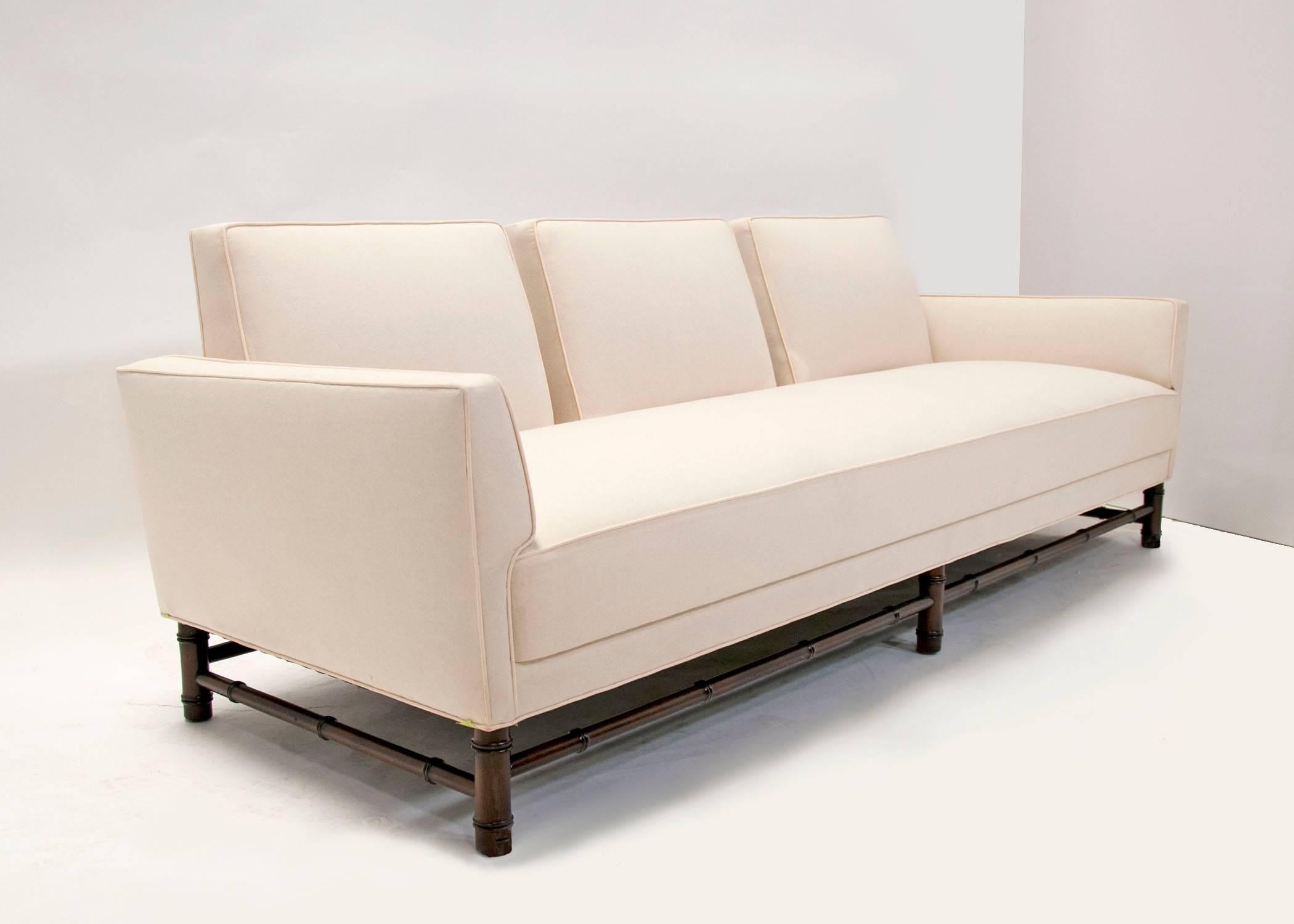 American Mid-Century Modern Sofa on Faux Bamboo Base