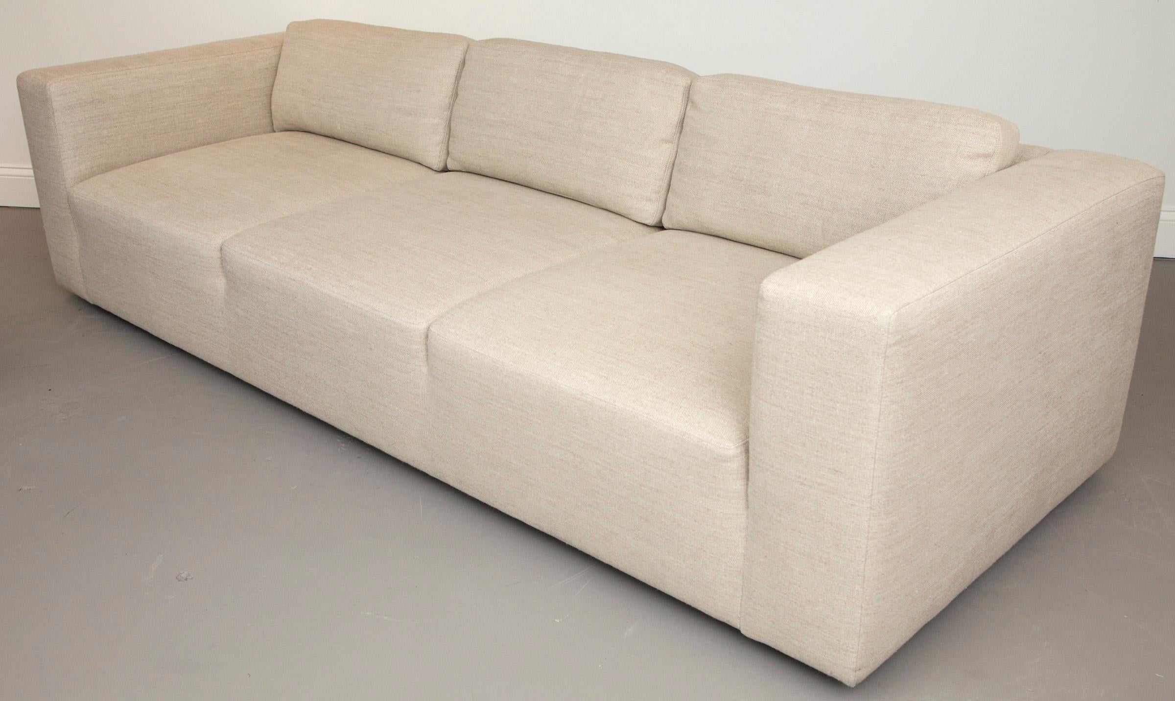 Mid-Century Modern sofa redone in flax belgian linen.