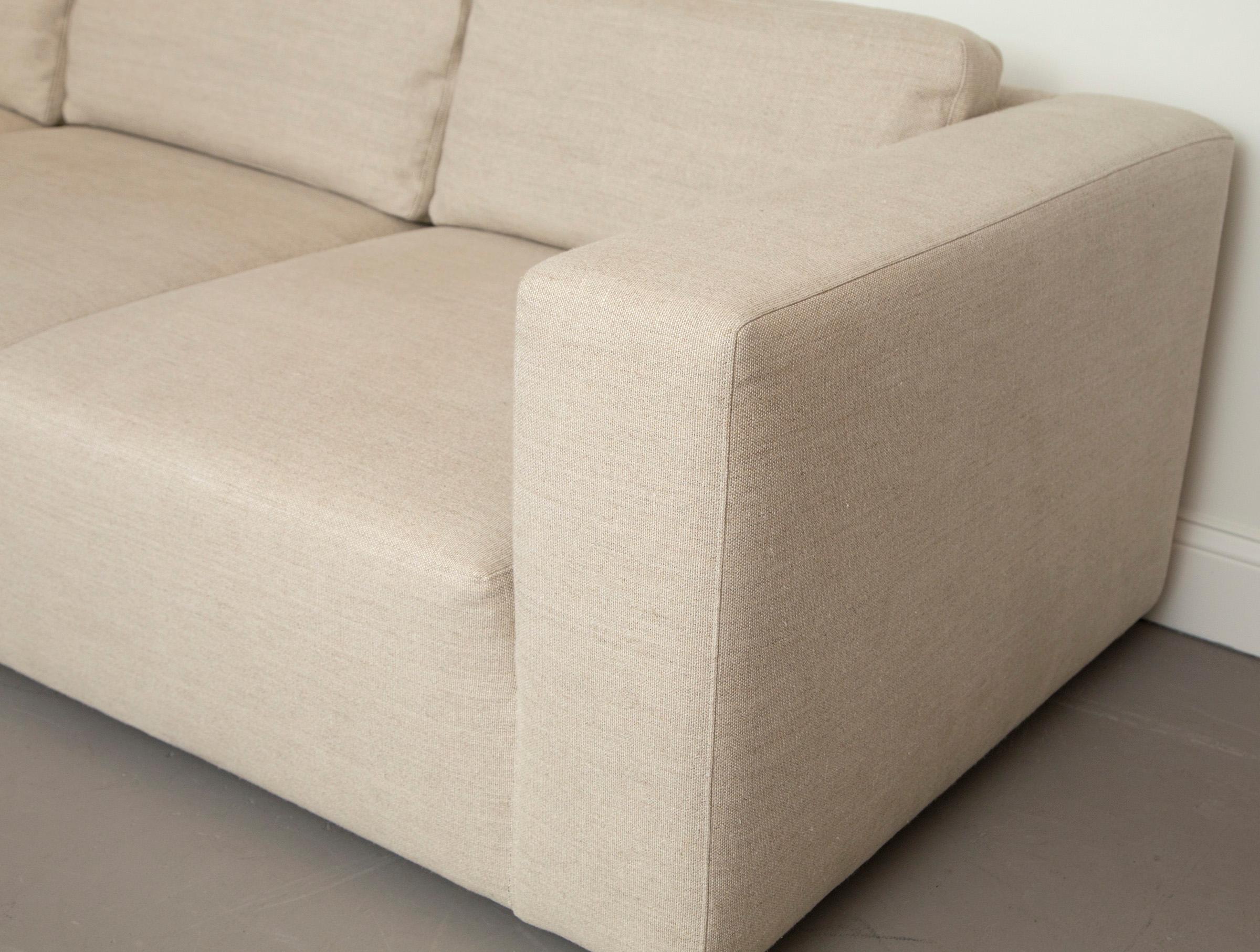 American Mid-Century Modern Sofa Redone in Flax Belgian Linen
