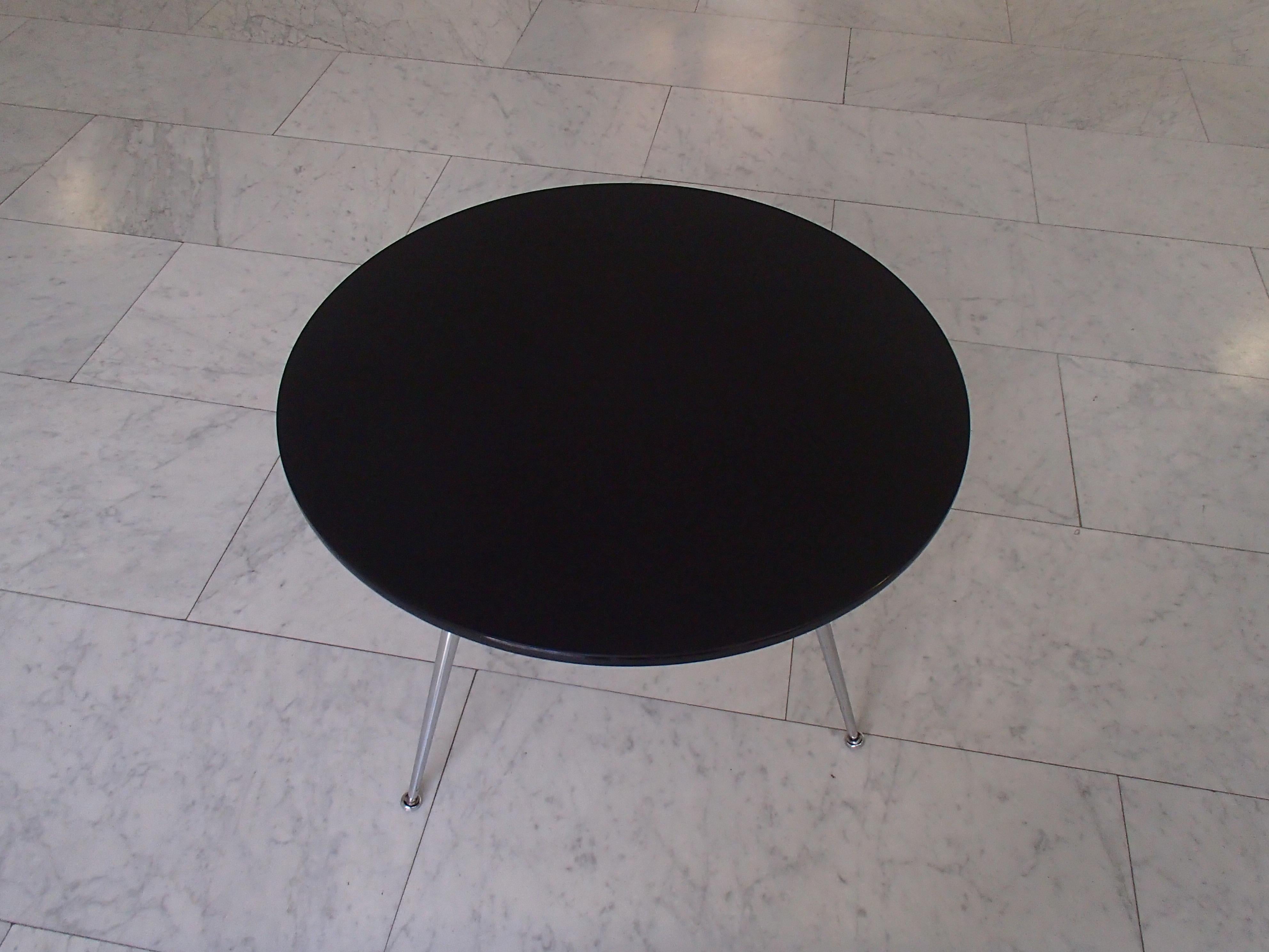Mid-Century Modern Sofa Table Black Formica and 3 Chrome Legs 3