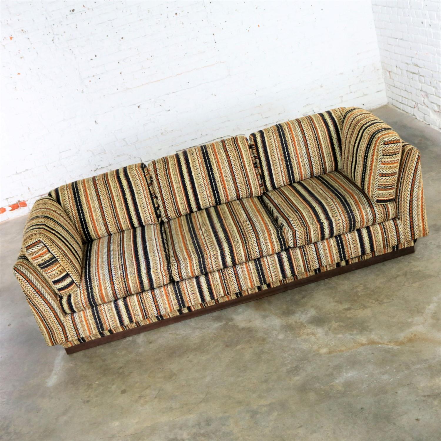 American Mid-Century Modern Sofa Tuxedo Striped Platform Lee Harvey Original by Maddox