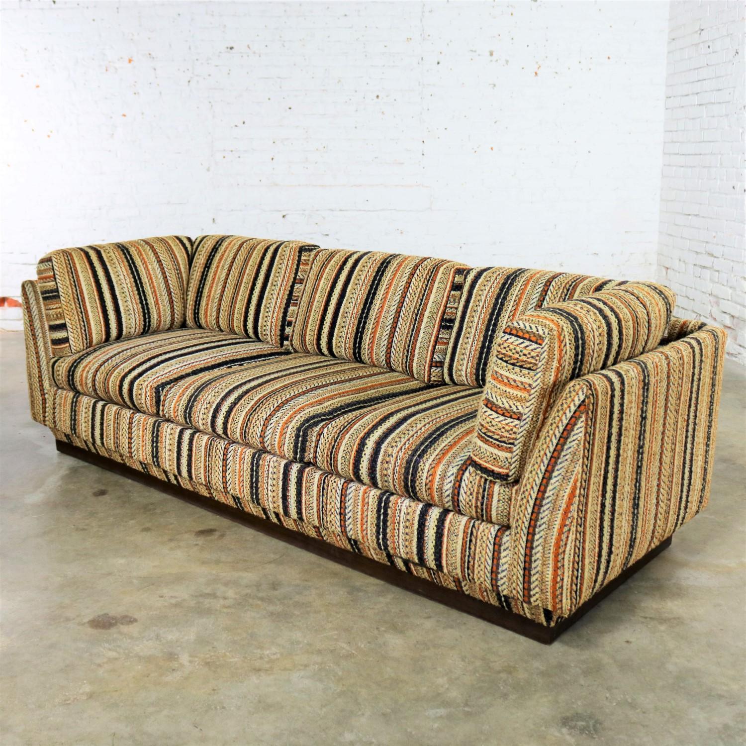 Mid-Century Modern Sofa Tuxedo Striped Platform Lee Harvey Original by Maddox In Good Condition In Topeka, KS