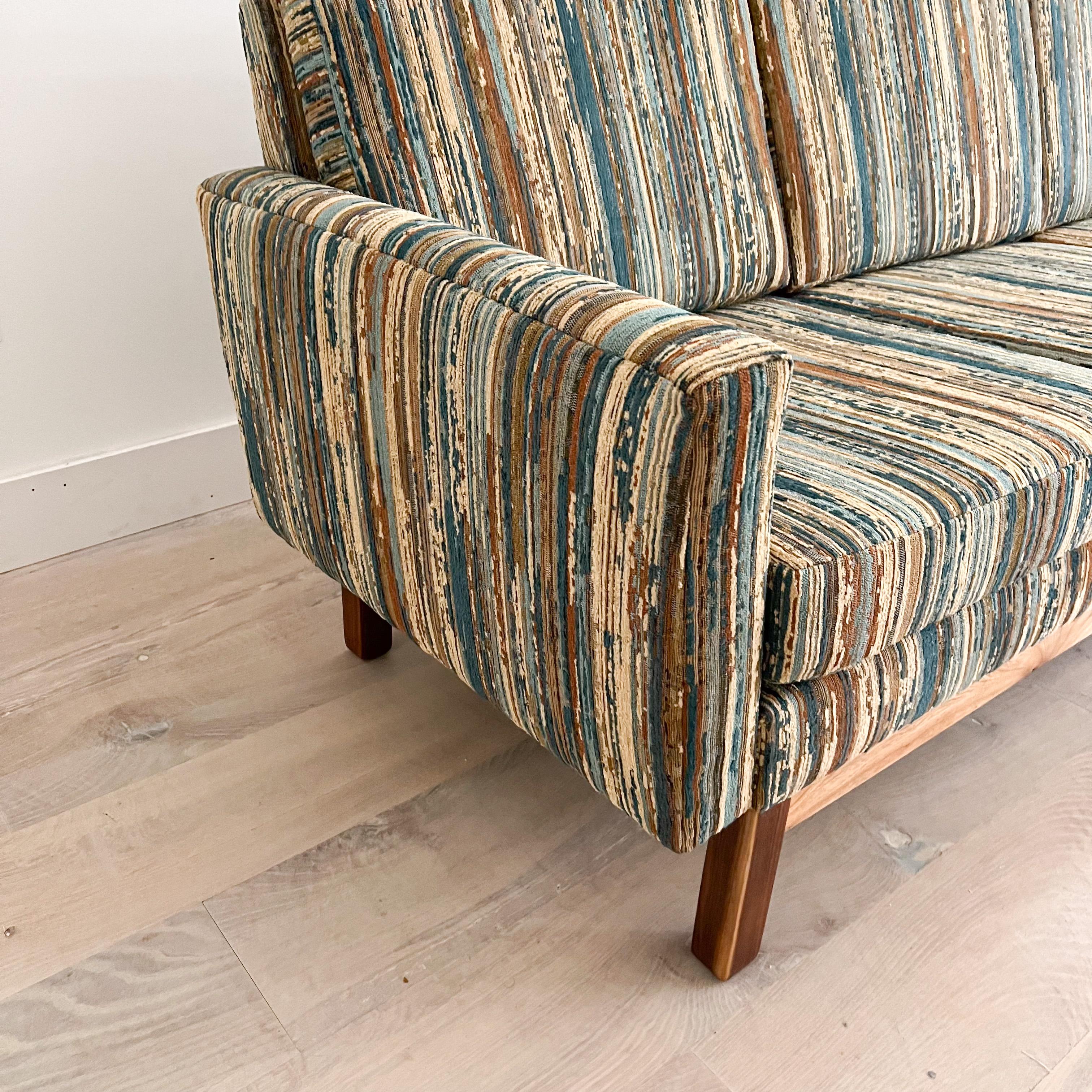 Mid-20th Century Mid-Century Modern Sofa w/ New Vintage Style Stripe Upholstery