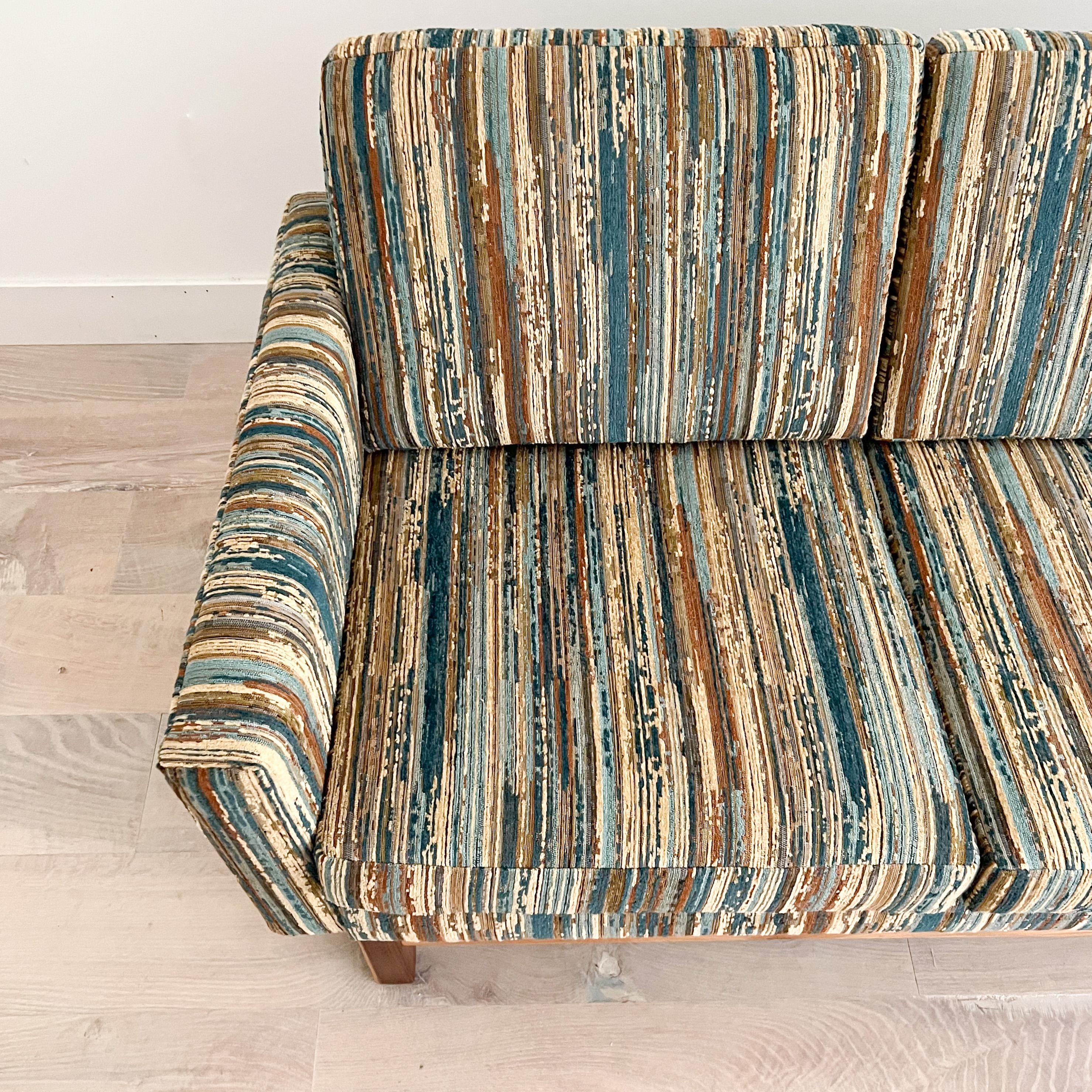 Mid-Century Modern Sofa w/ New Vintage Style Stripe Upholstery 1