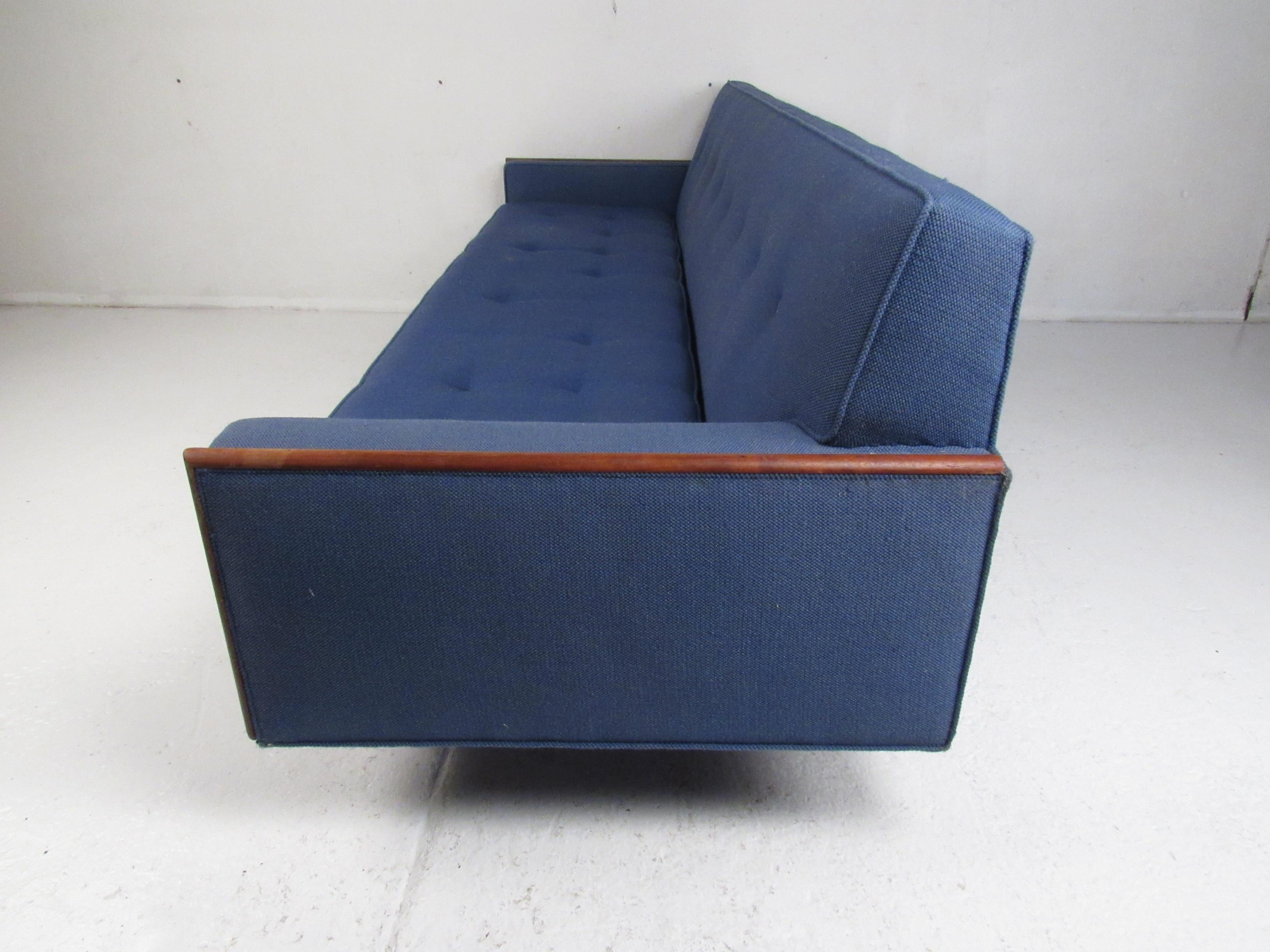 American Mid-Century Modern Sofa with Walnut Accents