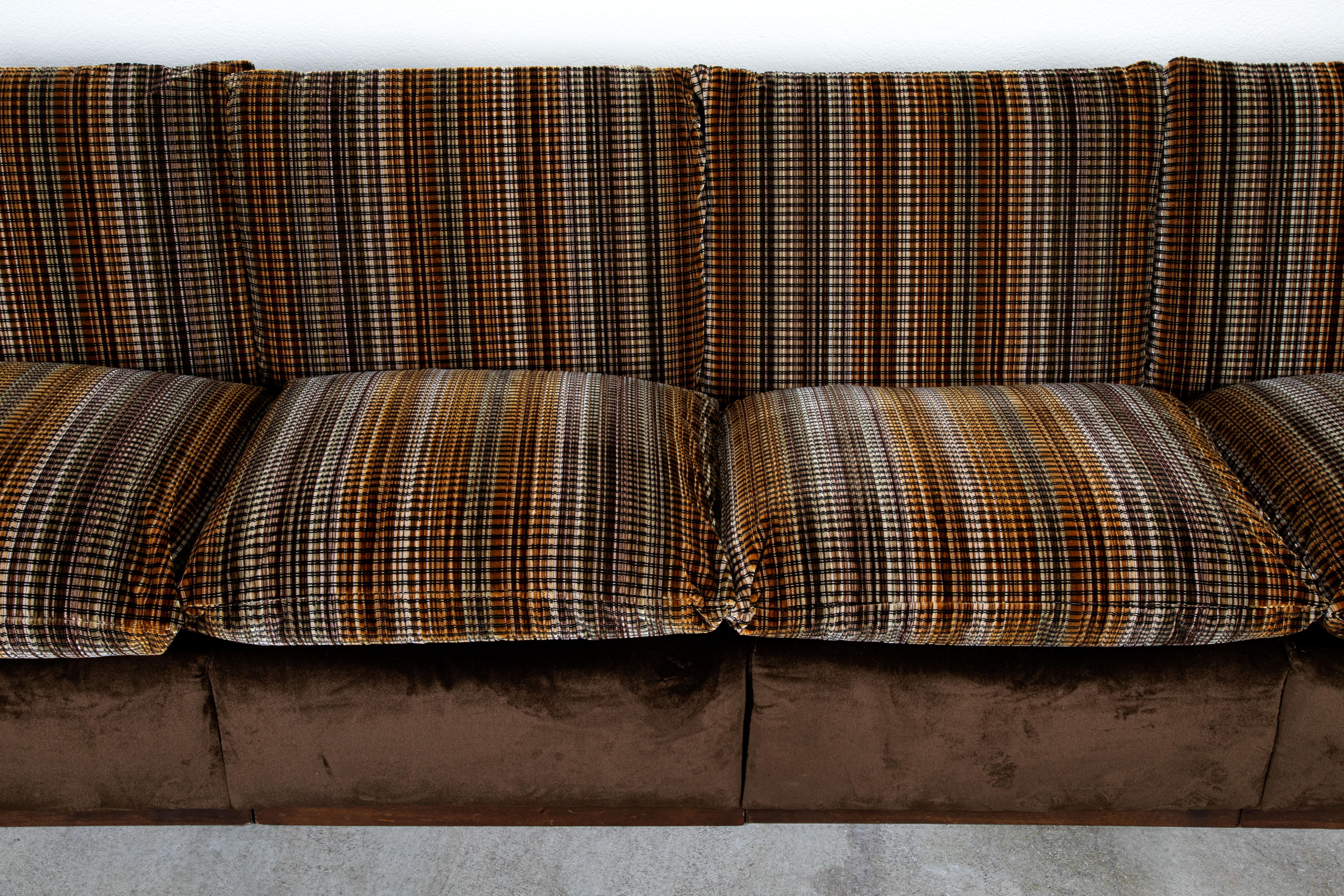 Italian Mid-Century Modern Sofa Wood and Velvet Rubelli and Pierre Frey Fabric  For Sale