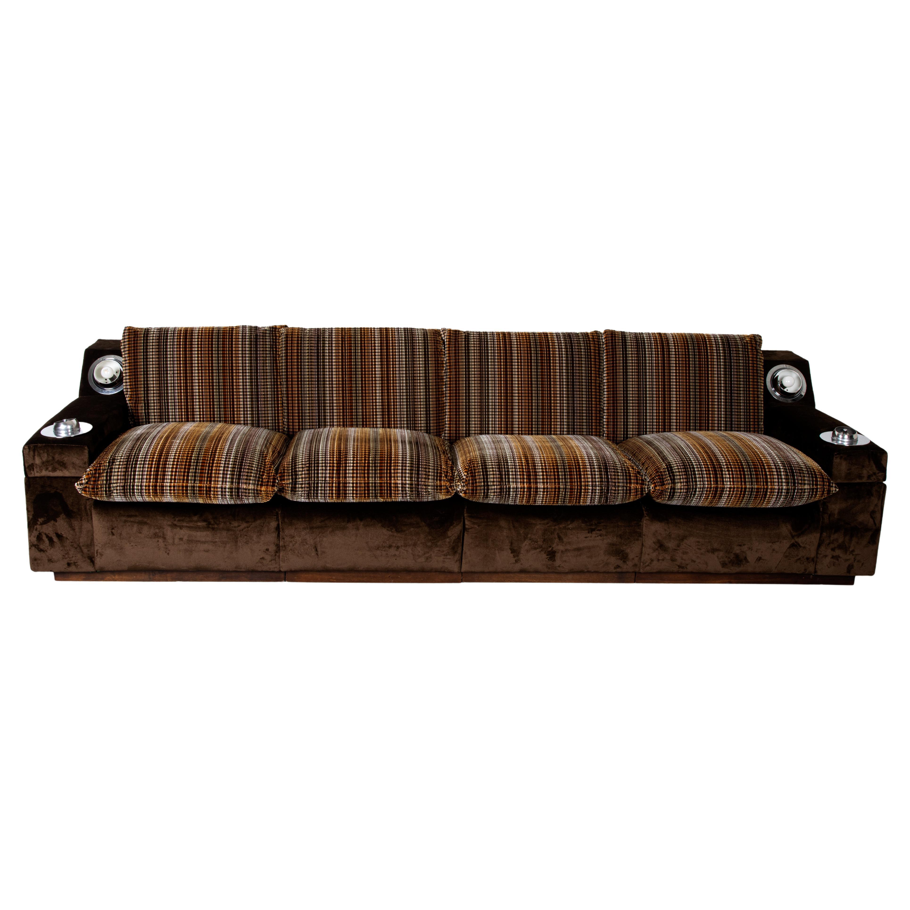 Mid-Century Modern Sofa Wood and Velvet Rubelli and Pierre Frey Fabric For  Sale at 1stDibs