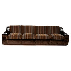 Mid-Century Modern Sofa Wood and Velvet Rubelli and Pierre Frey Fabric 