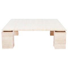Mid-Century Modern Soft Polished Travertine Coffee Table, 1970s