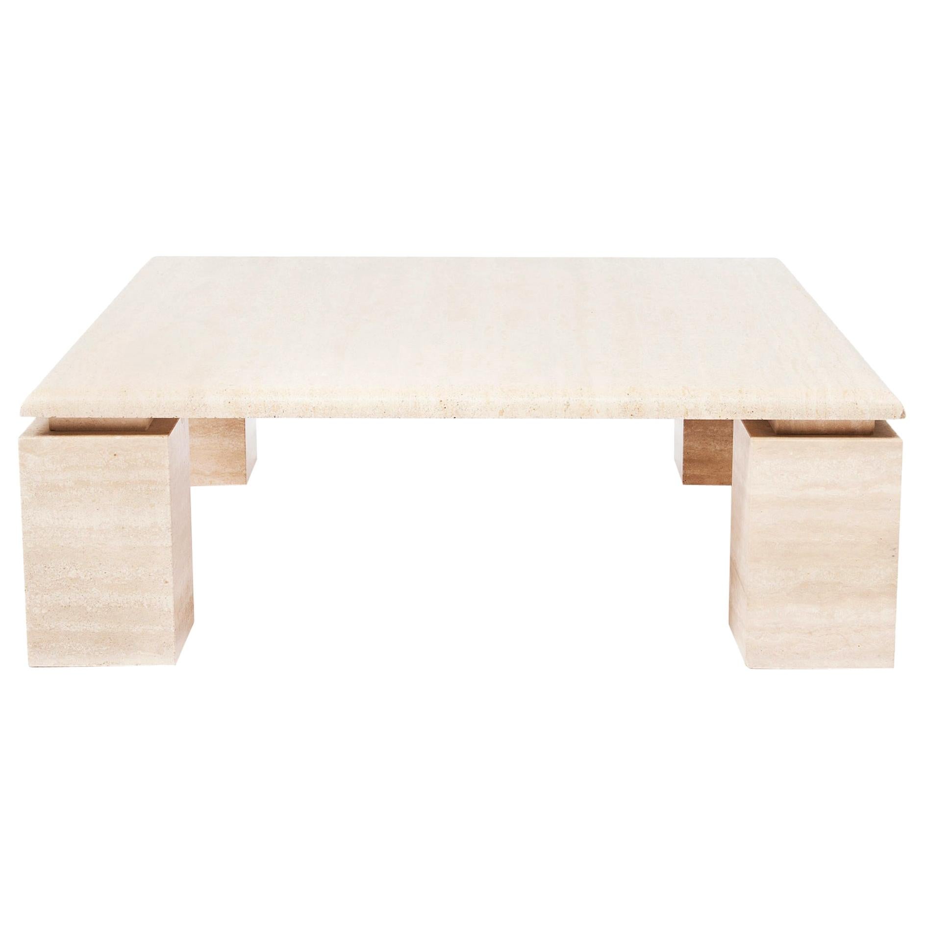 MidCentury Modern Soft Polished Travertine Coffee Table, 1970s at 1stDibs