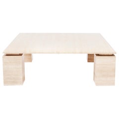 Mid-Century Modern Soft Polished Travertine Coffee Table, 1970s