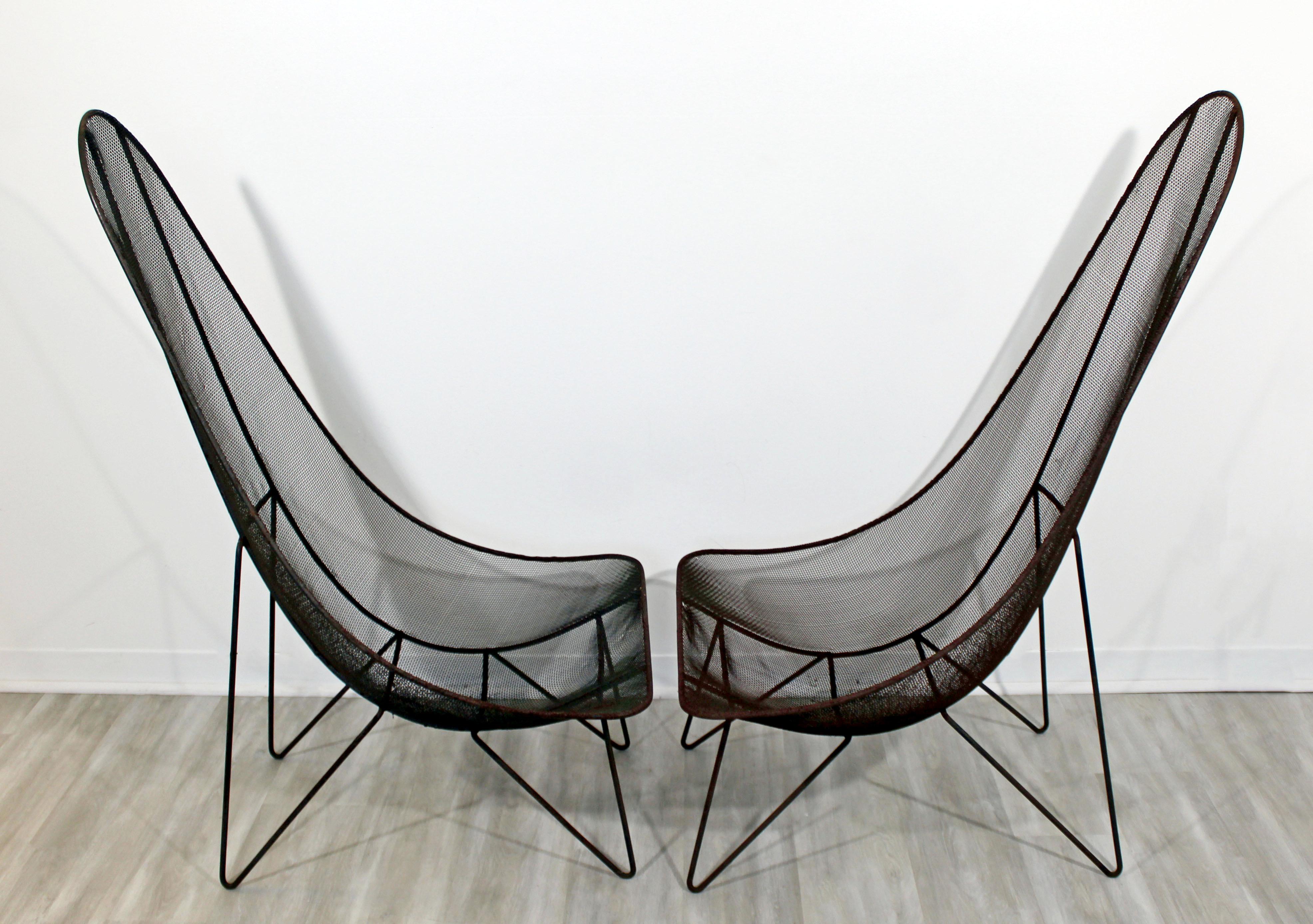 Mid-Century Modern Sol Bloom Pair of Black Iron Scoop Outdoor Patio Chairs 1950s 1