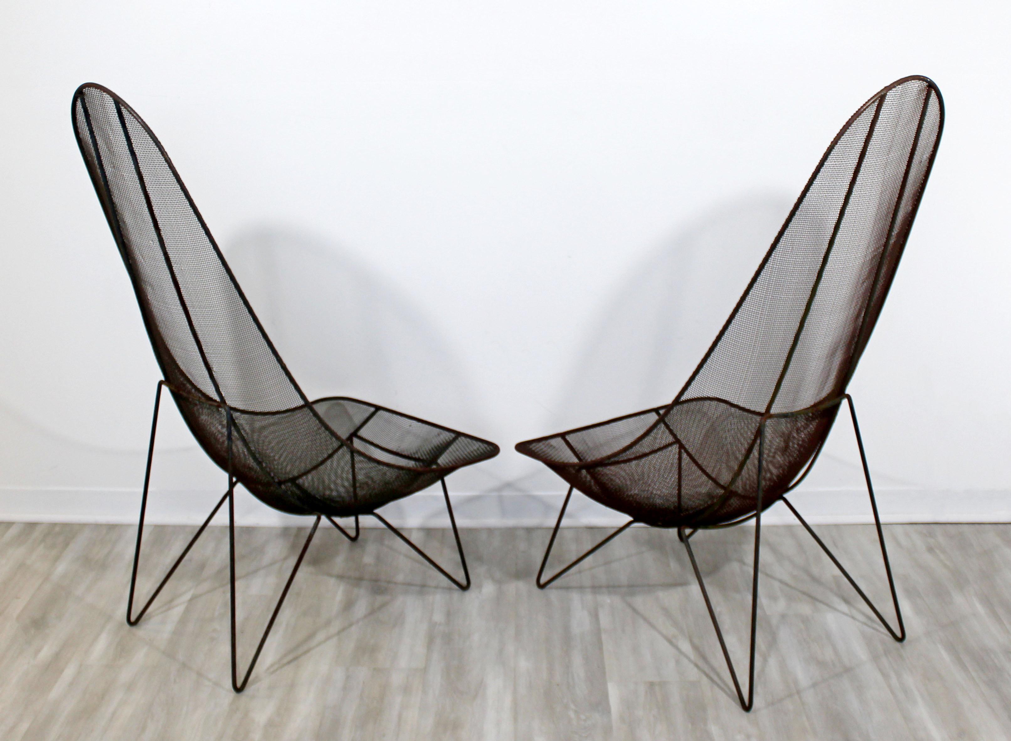 Mid-Century Modern Sol Bloom Pair of Black Iron Scoop Outdoor Patio Chairs 1950s 2