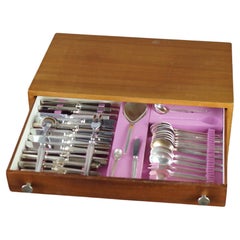 Used Mid Century Modern Sola Elite 179 Pieces of Flatware with Teakwood Chest 20thC