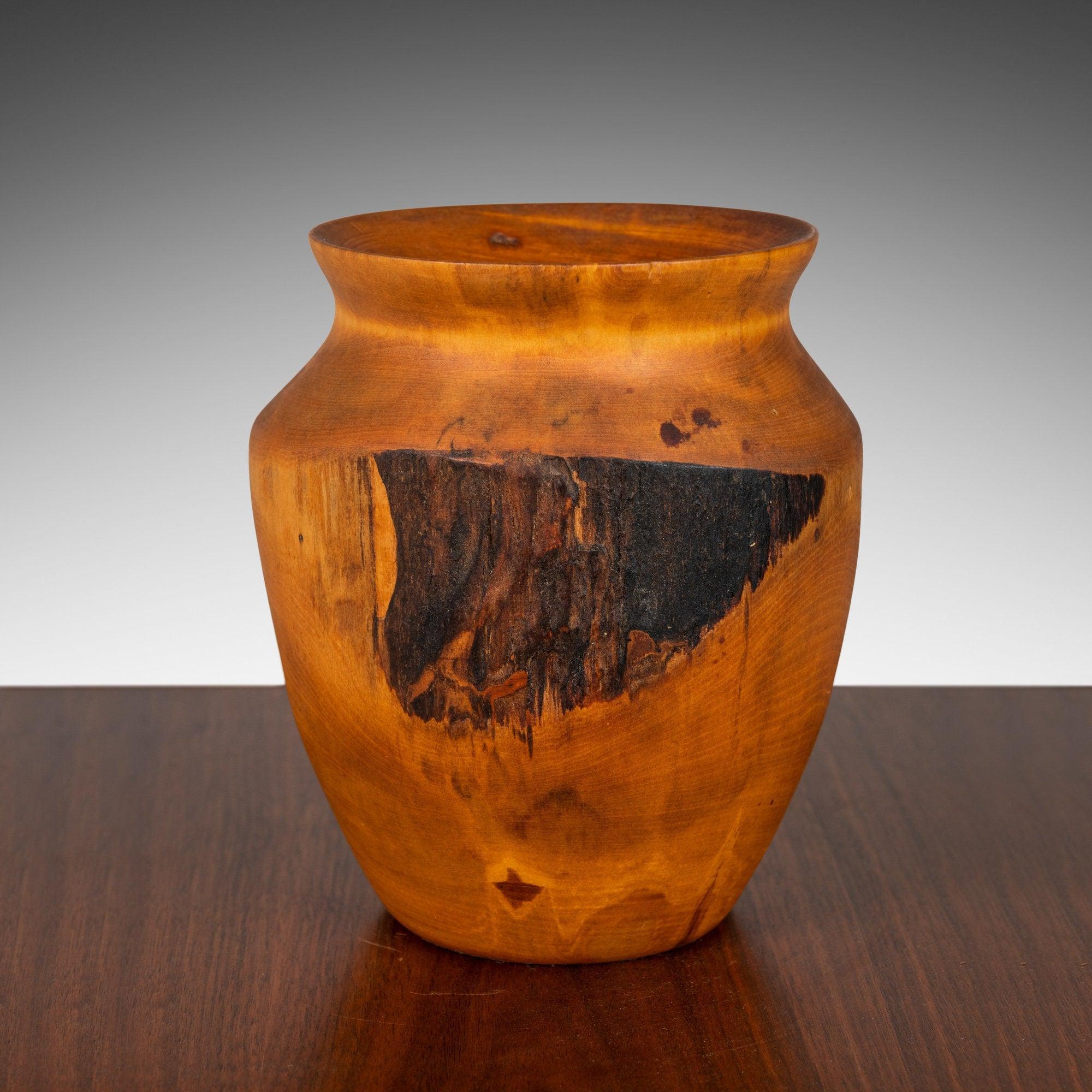 American Mid-Century Modern Solid Birch Wood Turned Vase by Joseph Thompson For Sale