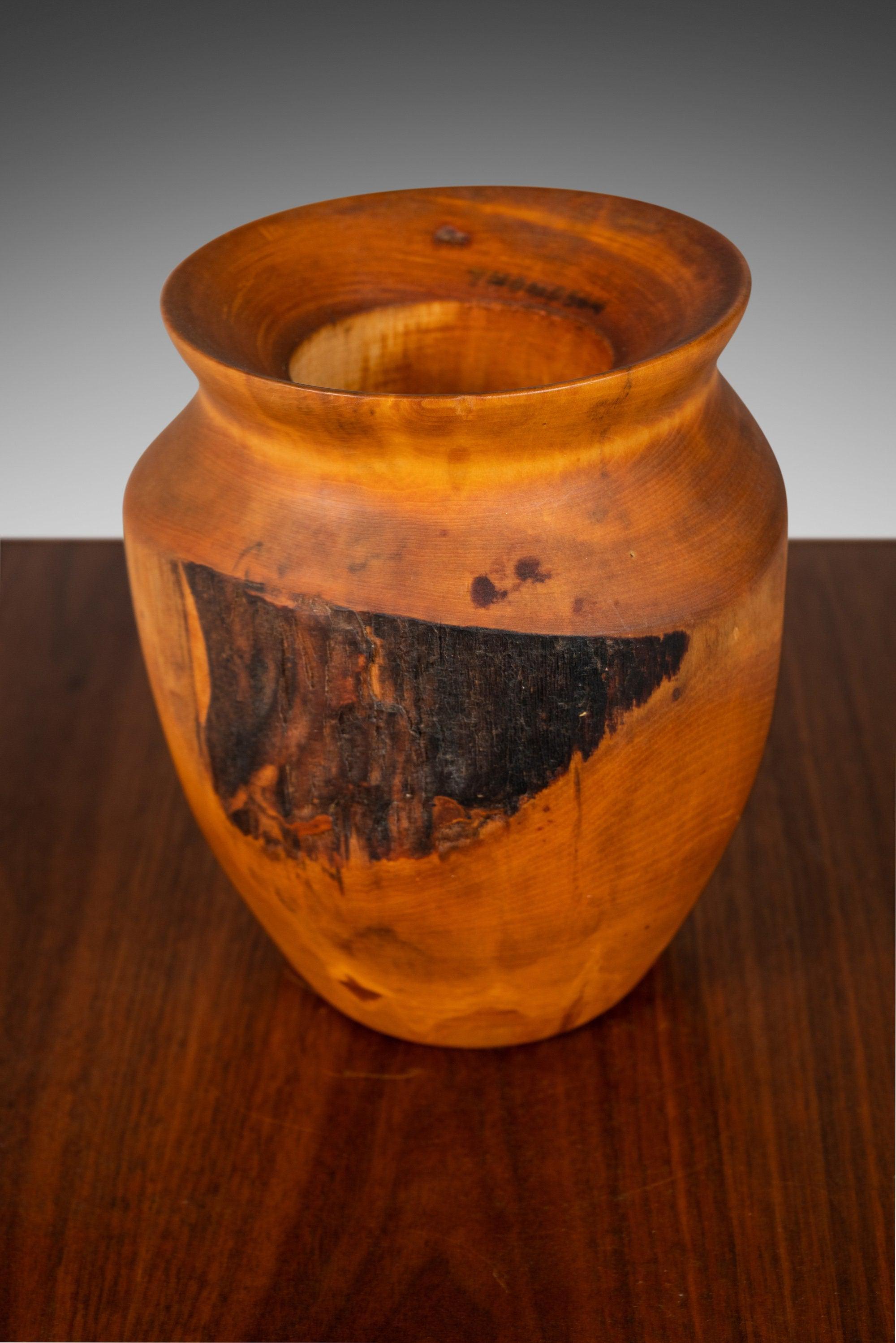 Late 20th Century Mid-Century Modern Solid Birch Wood Turned Vase by Joseph Thompson For Sale