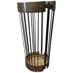 Mid-Century Modern Solid Brass and Black Metal Italian Umbrella Stand circa 1950 Mid-Century Modern Solid Brass and Black Metal Italian Umbrella Stand circa 1950