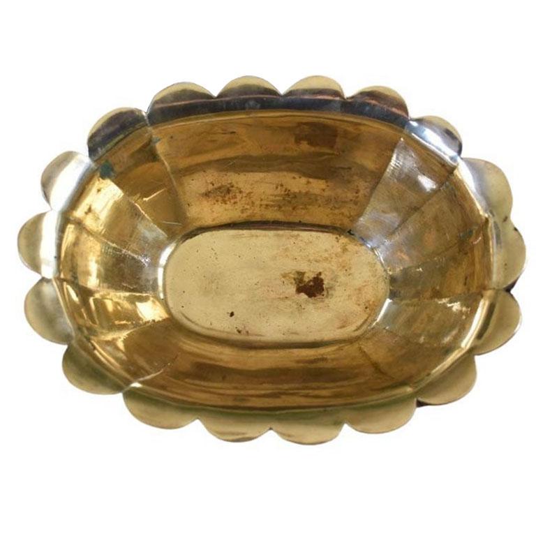 Indian Mid-Century Modern Solid Brass Cachepot or Planter with Scalloped Edges
