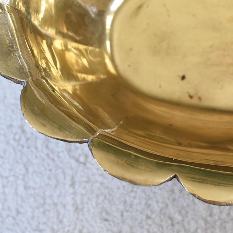 Mid-Century Modern Solid Brass Cachepot or Planter with Scalloped Edges In Good Condition In Oklahoma City, OK