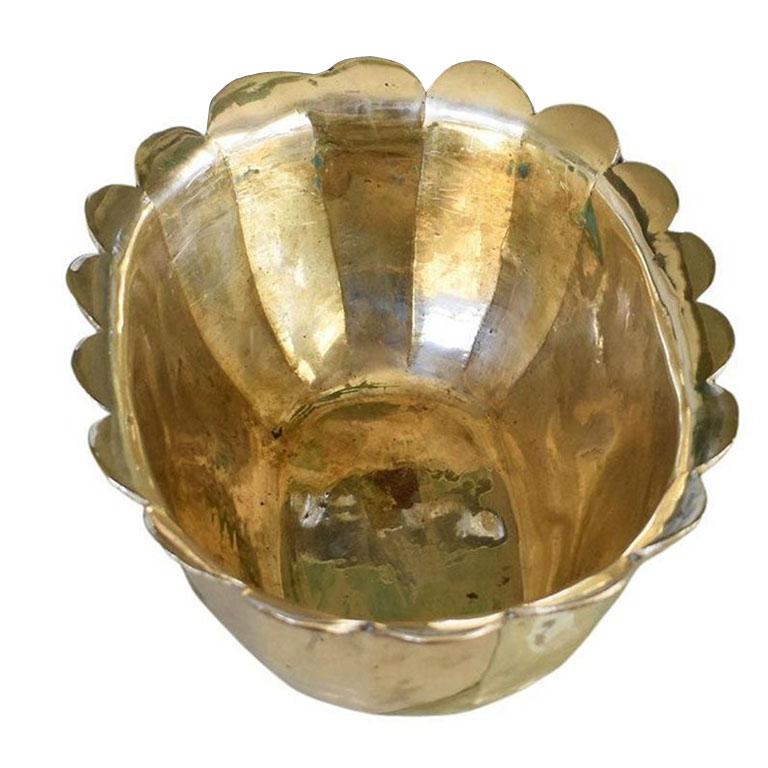 20th Century Mid-Century Modern Solid Brass Cachepot or Planter with Scalloped Edges