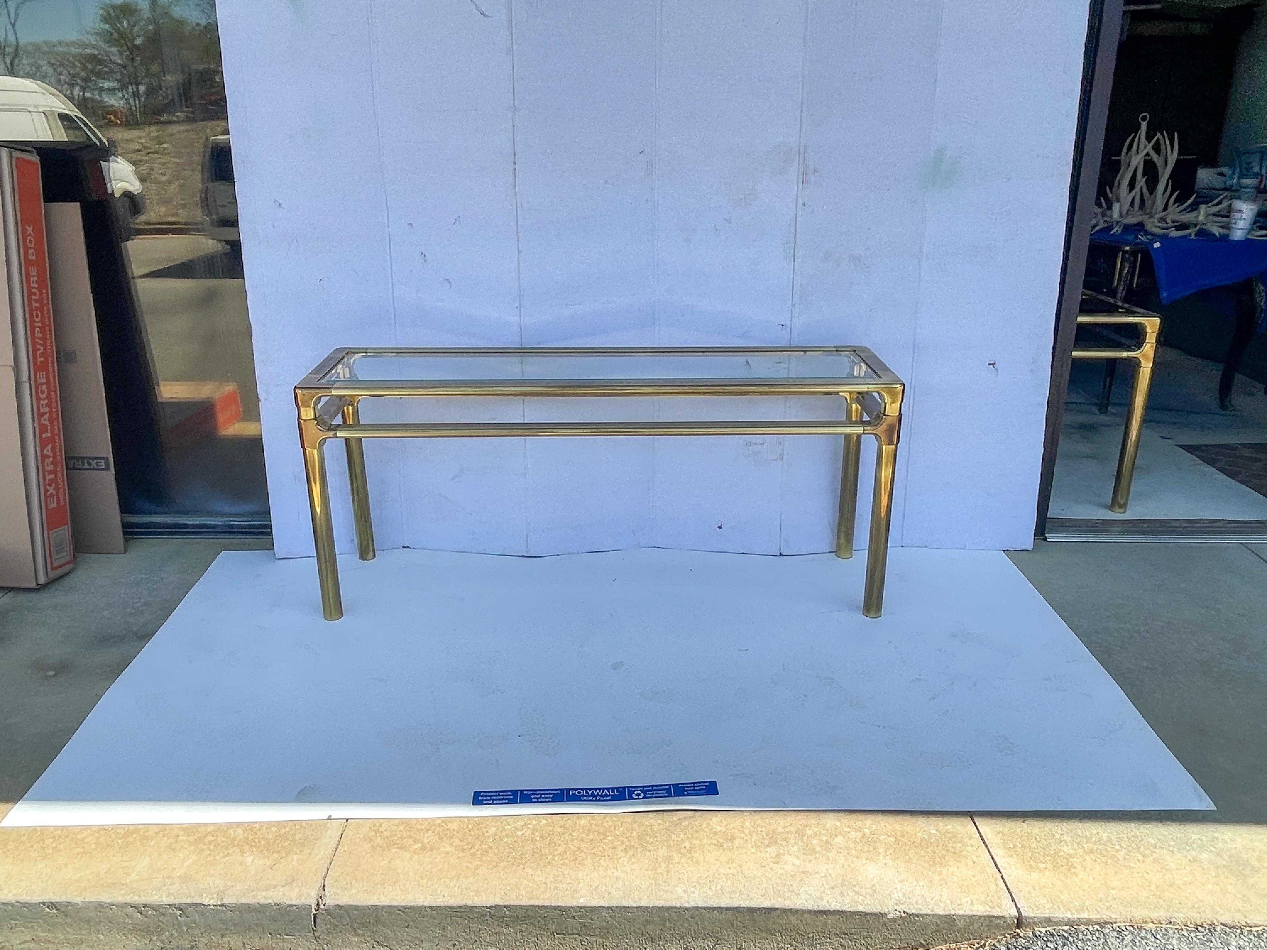 Mid-Century Modern Solid Brass Console Tables Att. To Mastercraft- Pair For Sale 1