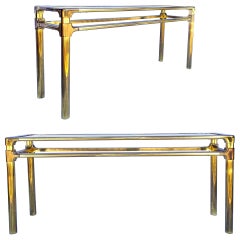 Mid-Century Modern Solid Brass Console Tables Att. To Mastercraft- Pair
