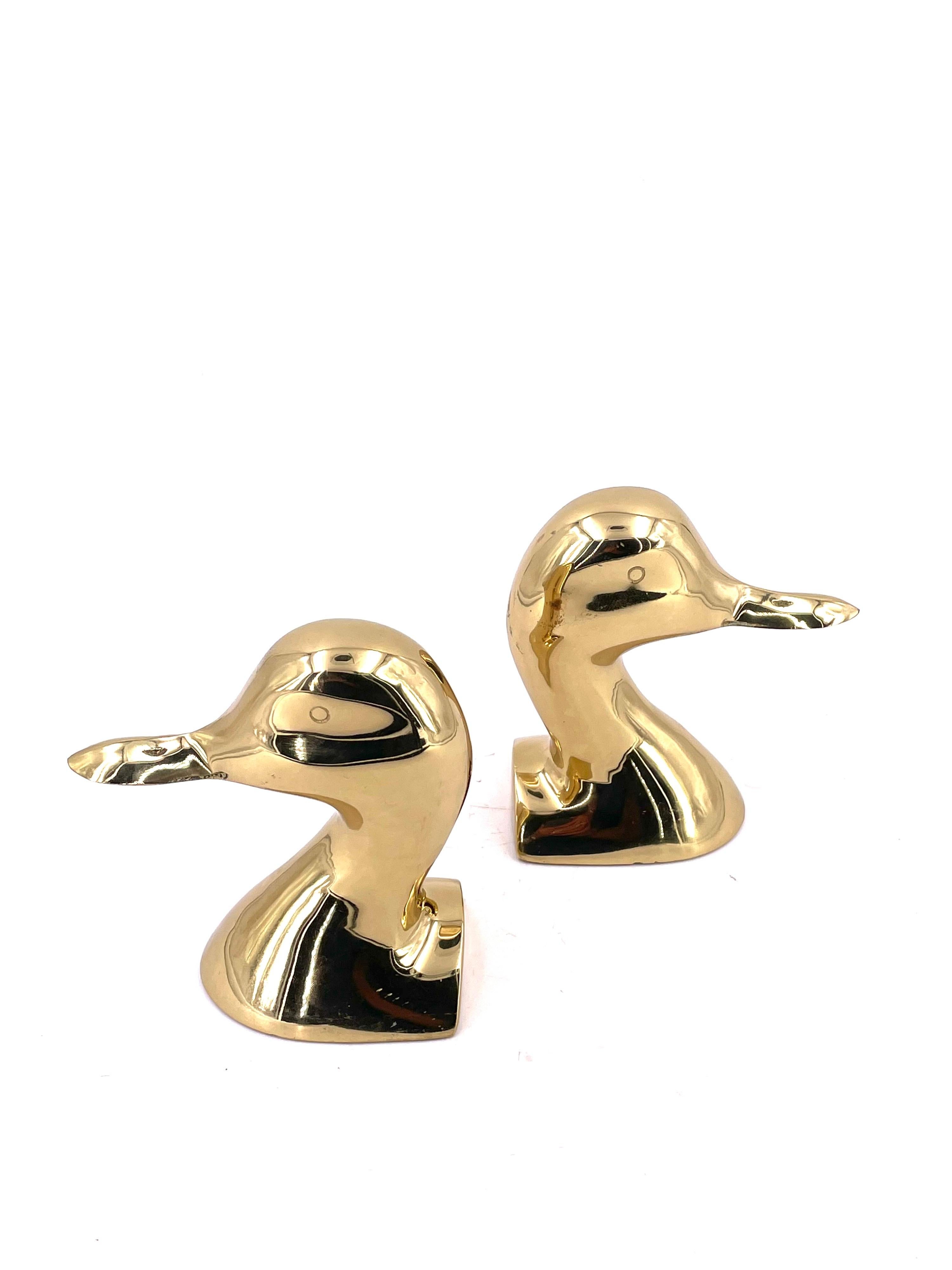 Hollywood Regency Mid-Century Modern Solid Brass Duck Bookends