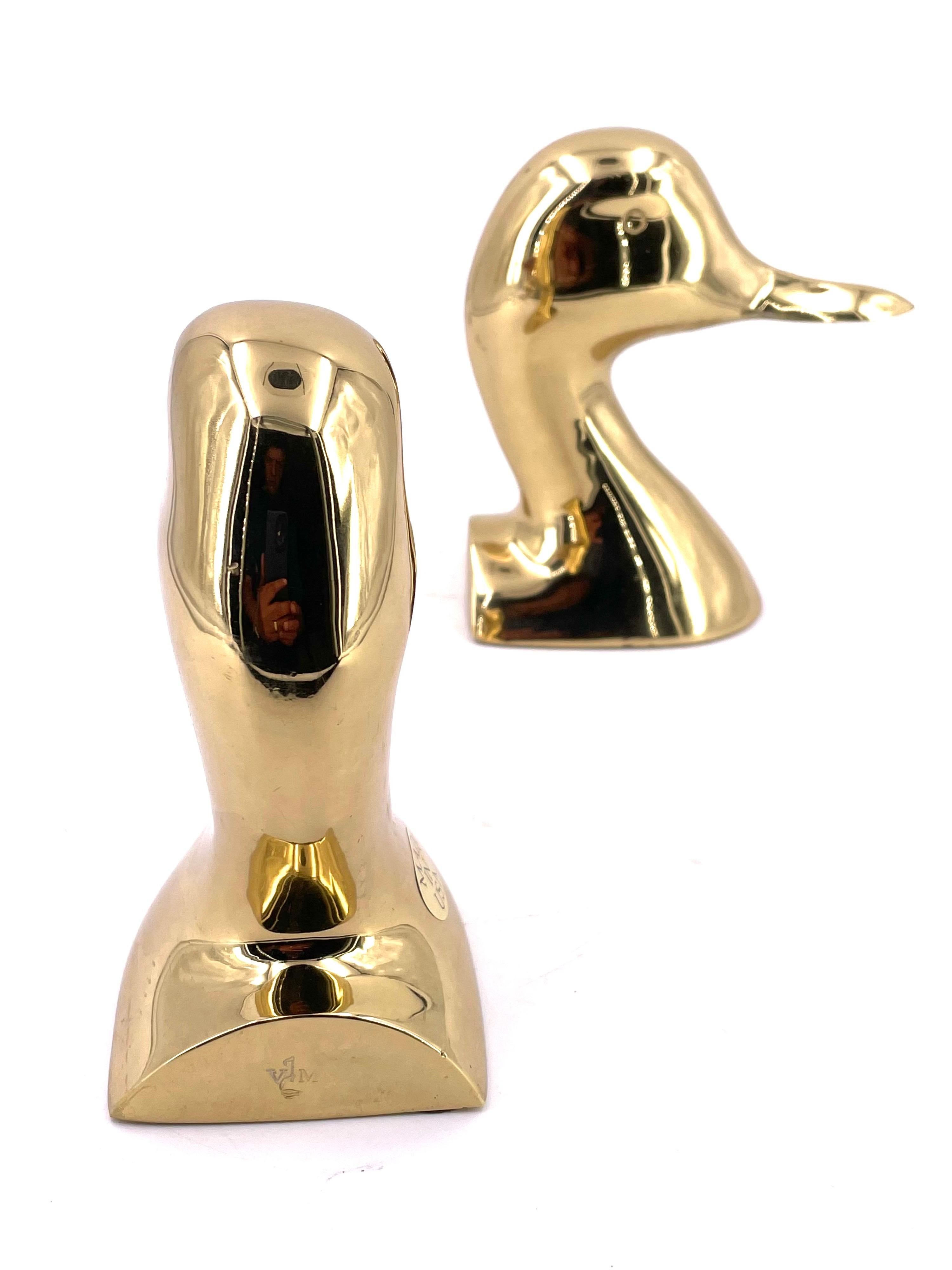 American Mid-Century Modern Solid Brass Duck Bookends