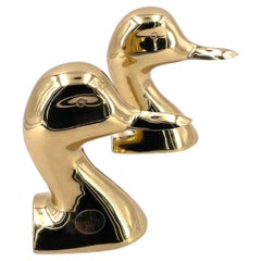 Mid-Century Modern Solid Brass Duck Bookends