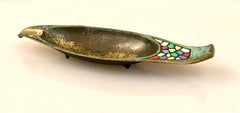 Mid-Century Modern Solid Brass Enameled Boat Shape Ashtray