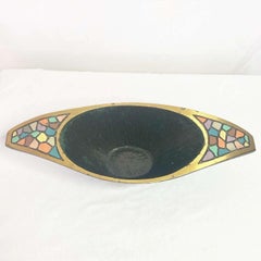 Mid-Century Modern Solid Brass Enameled Dish/Tray