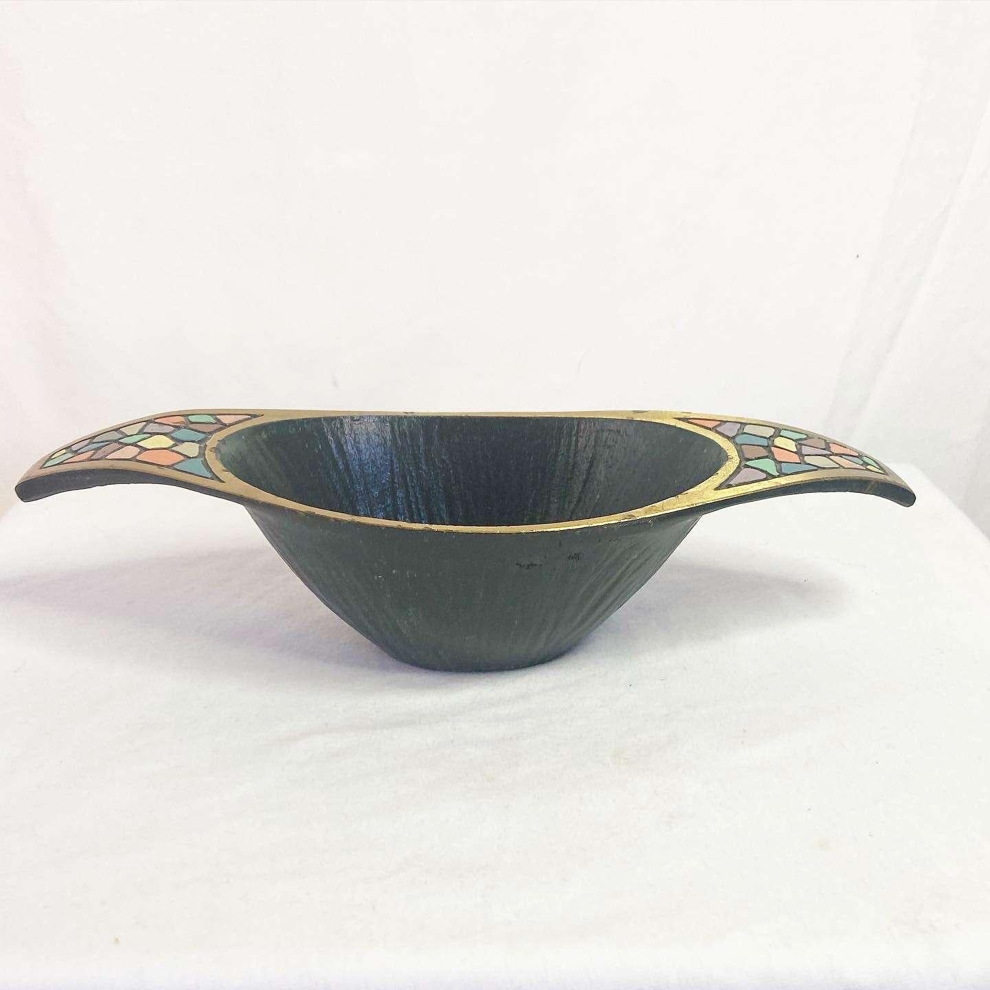 Israeli Mid-Century Modern Solid Brass Enameled Dish/Tray For Sale