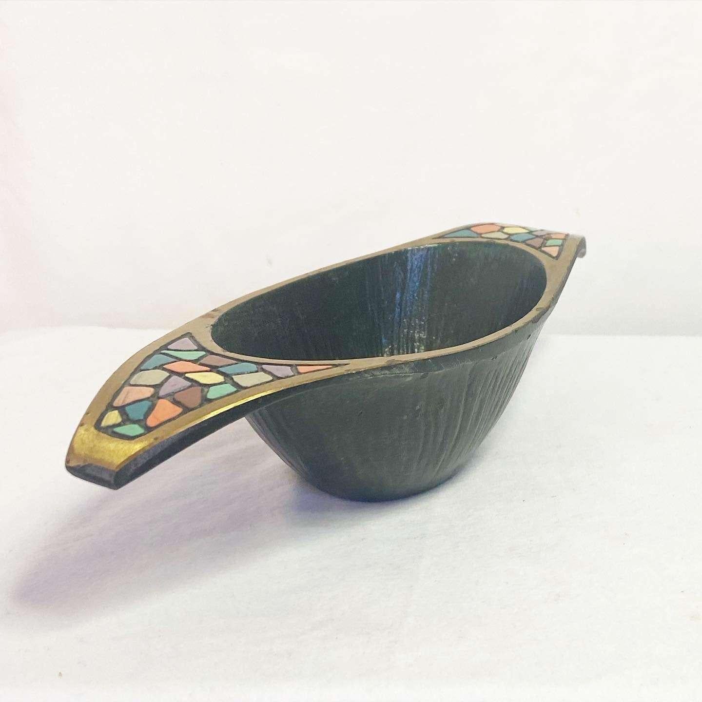 Mid-20th Century Mid-Century Modern Solid Brass Enameled Dish/Tray For Sale
