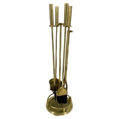 Mid-Century Modern Solid Brass Fireplace Tools on Stand