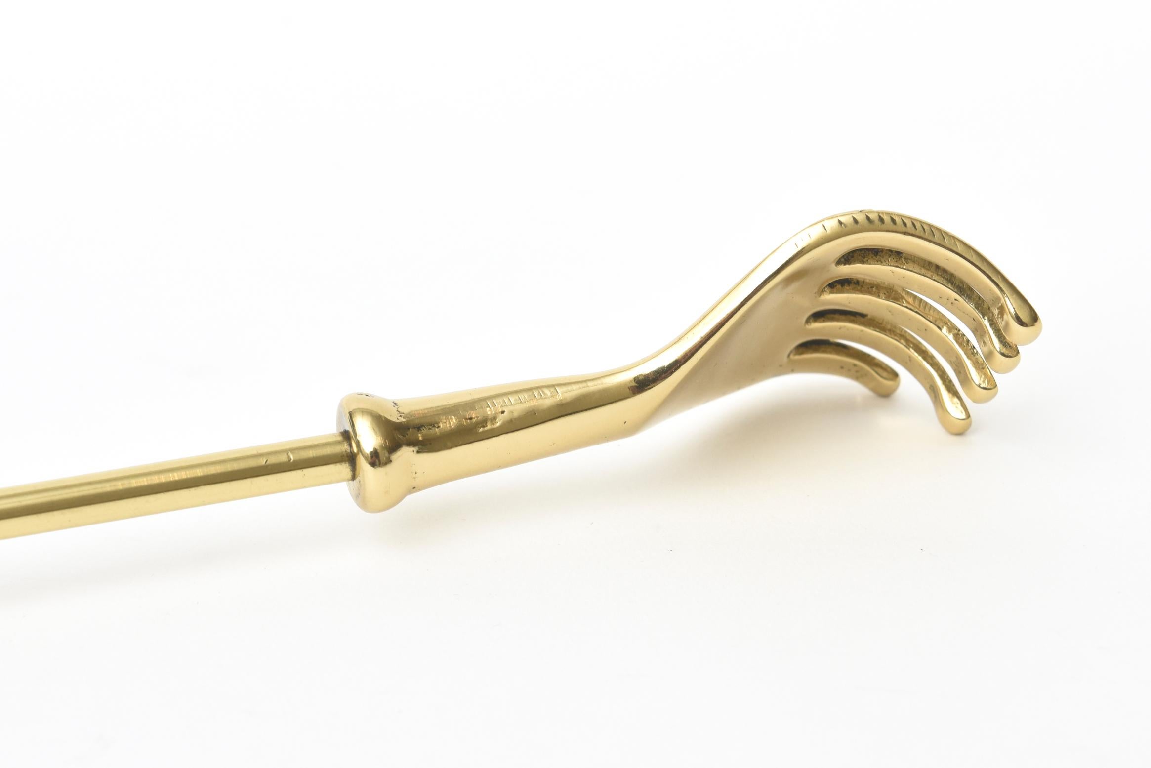 Beige  Brass Shoe Horn With Hand Back Scratcher Mid Century Modern