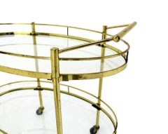 Mid Century Modern Solid Brass Oval Tea Cart Rolling Bar