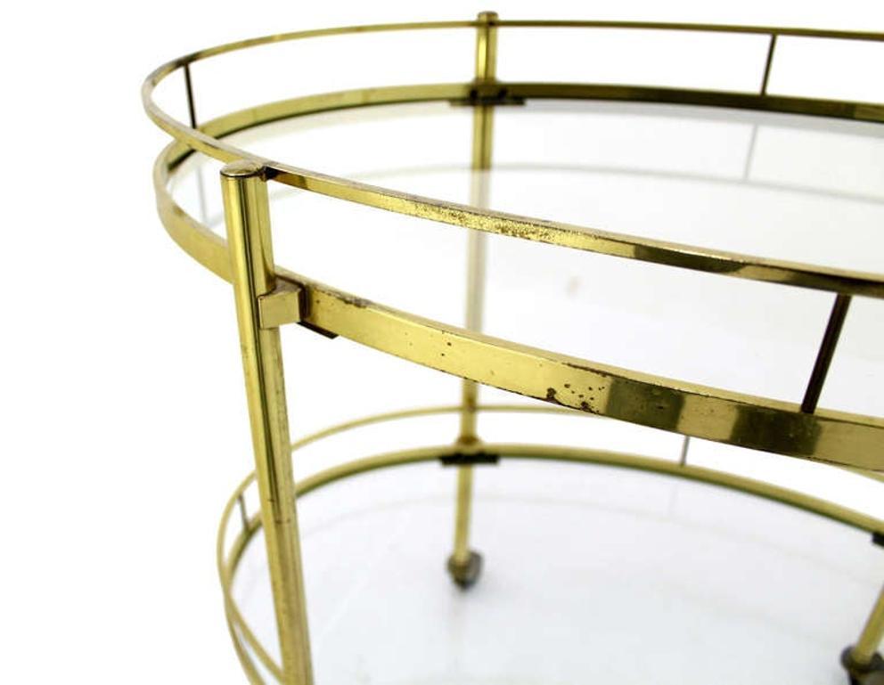 Mid-Century Modern Mid Century Modern Solid Brass Oval Tea Cart Rolling Bar For Sale