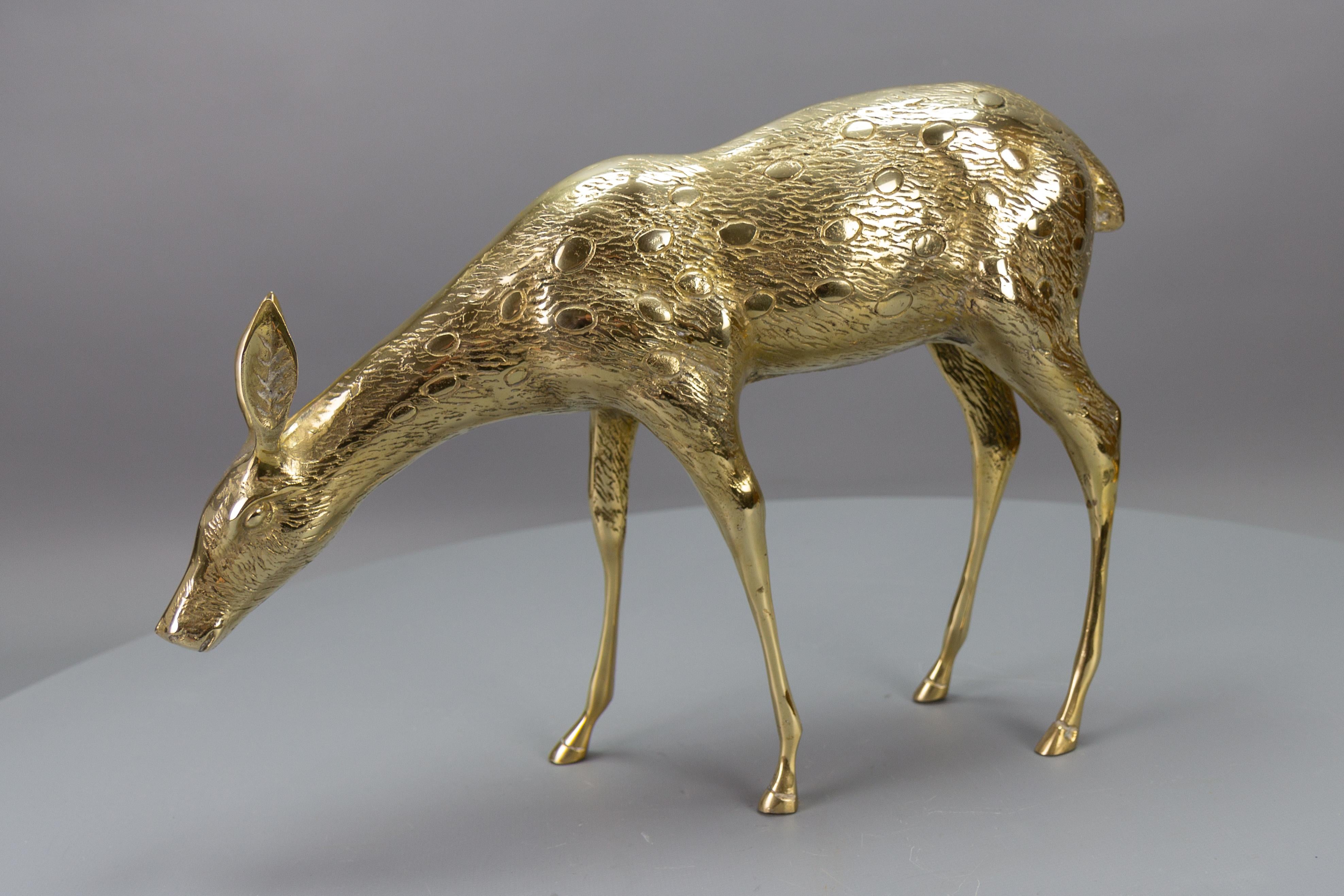 Mid-Century Modern Solid Brass Standing Doe Deer Sculpture For Sale 5