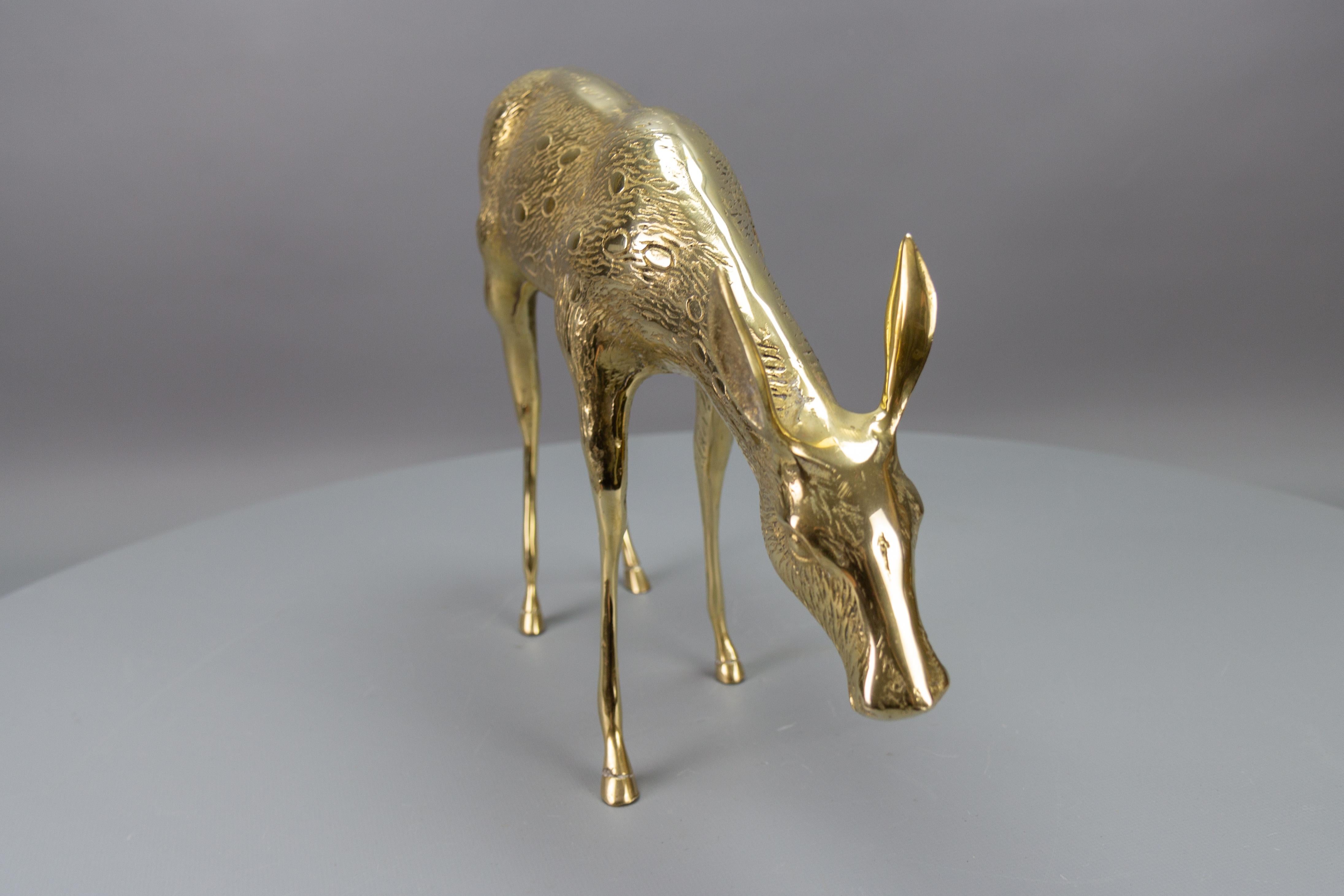 Mid-Century Modern Solid Brass Standing Doe Deer Sculpture For Sale 7