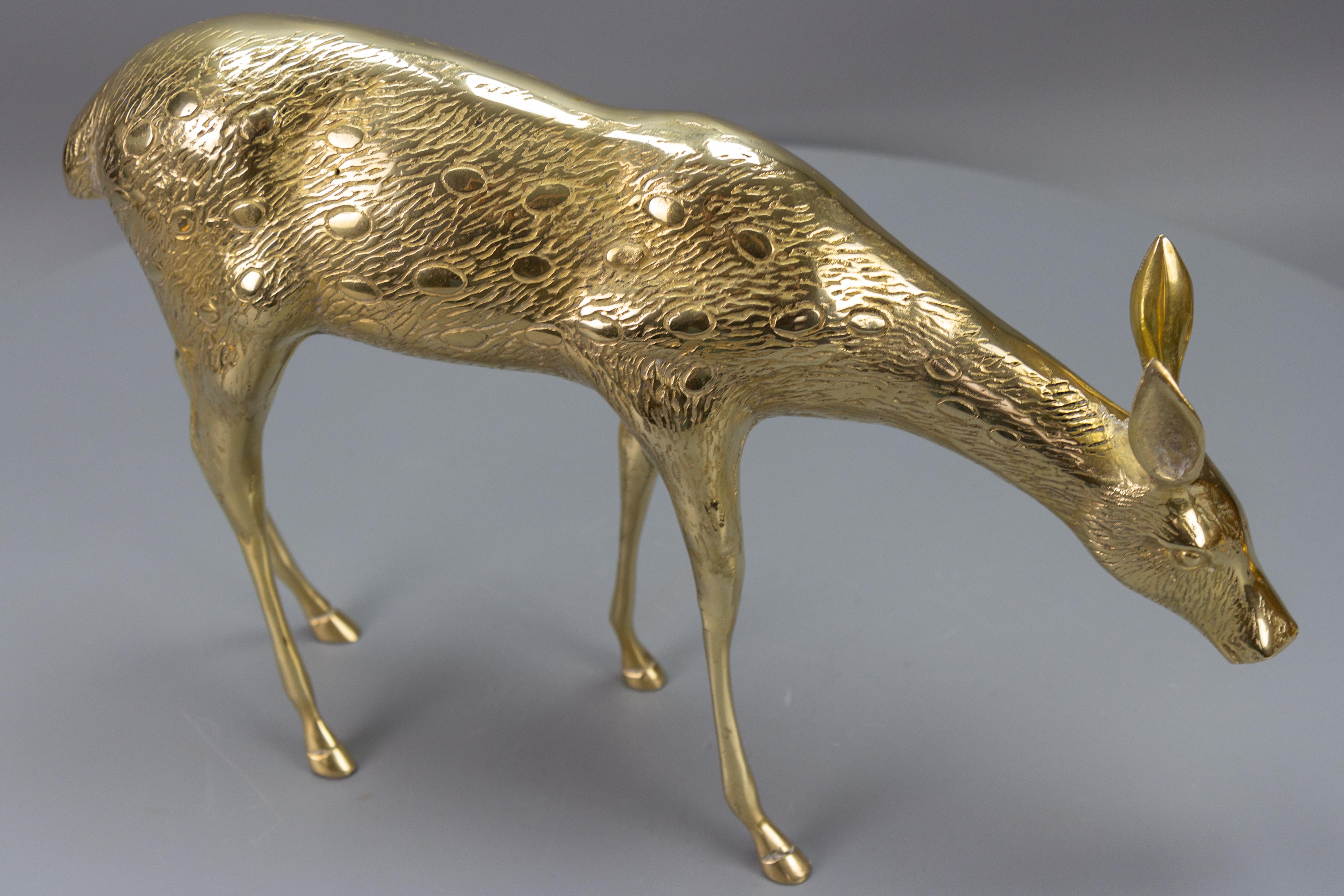French Mid-Century Modern Solid Brass Standing Doe Deer Sculpture For Sale