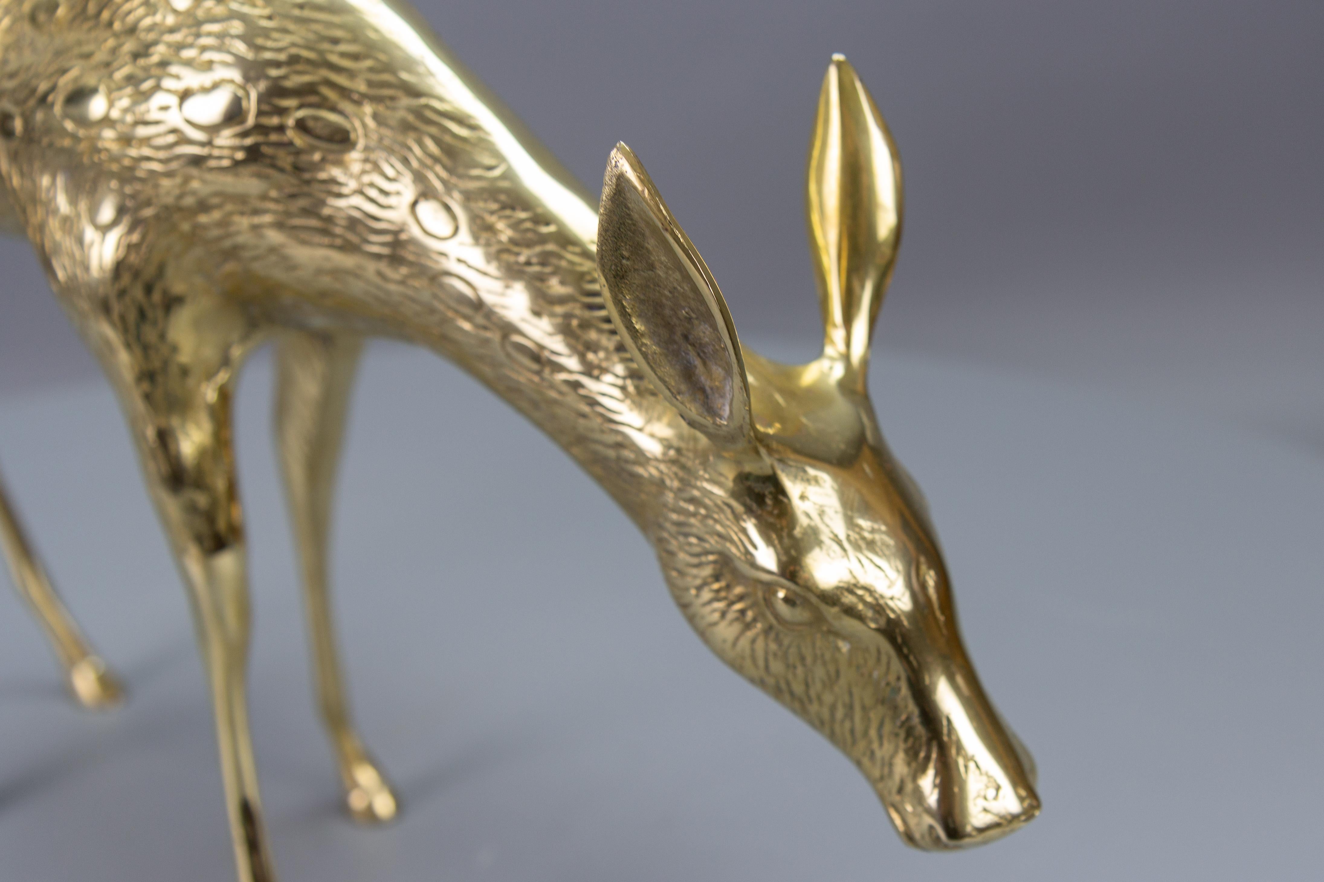 Late 20th Century Mid-Century Modern Solid Brass Standing Doe Deer Sculpture For Sale