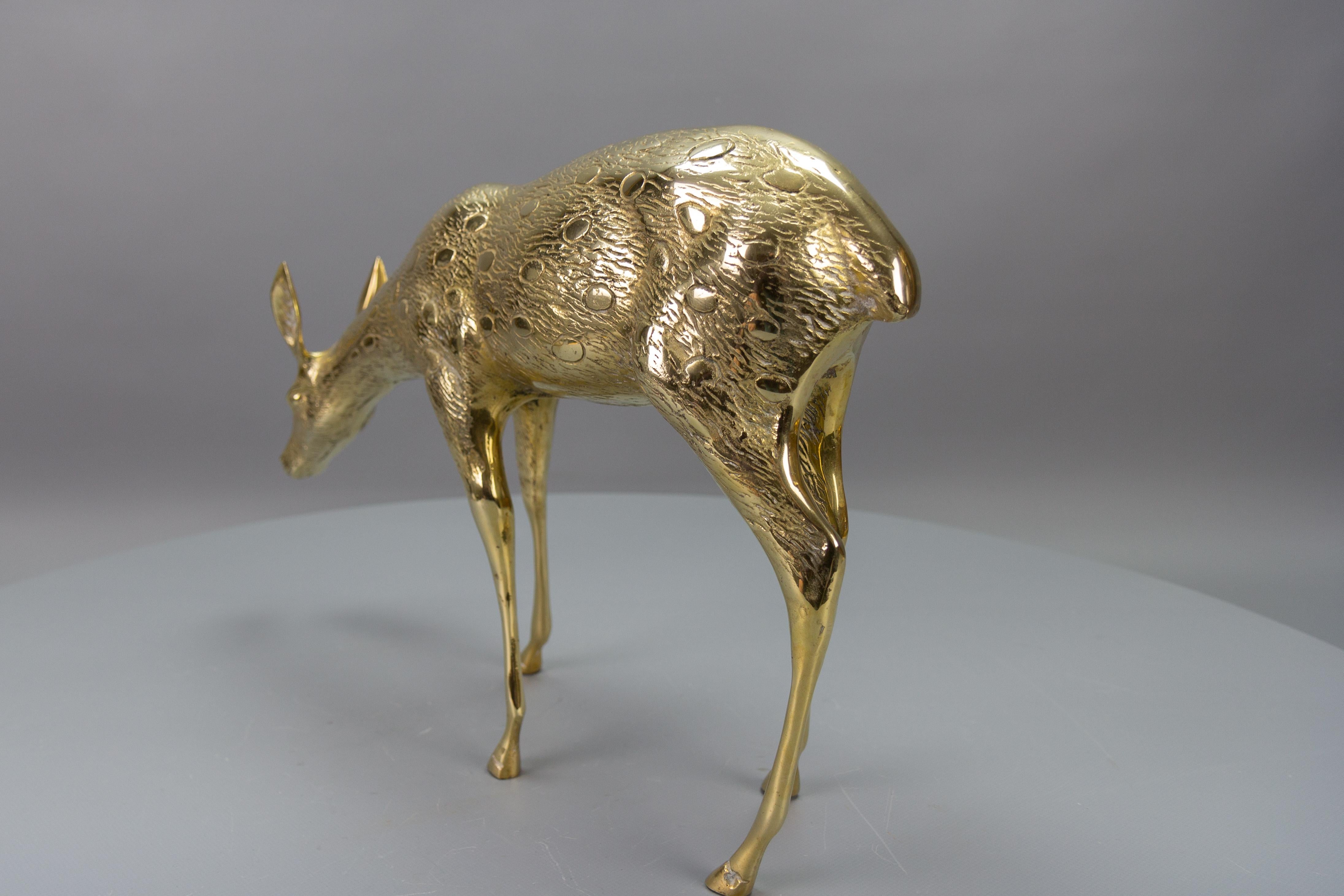 Mid-Century Modern Solid Brass Standing Doe Deer Sculpture For Sale 4