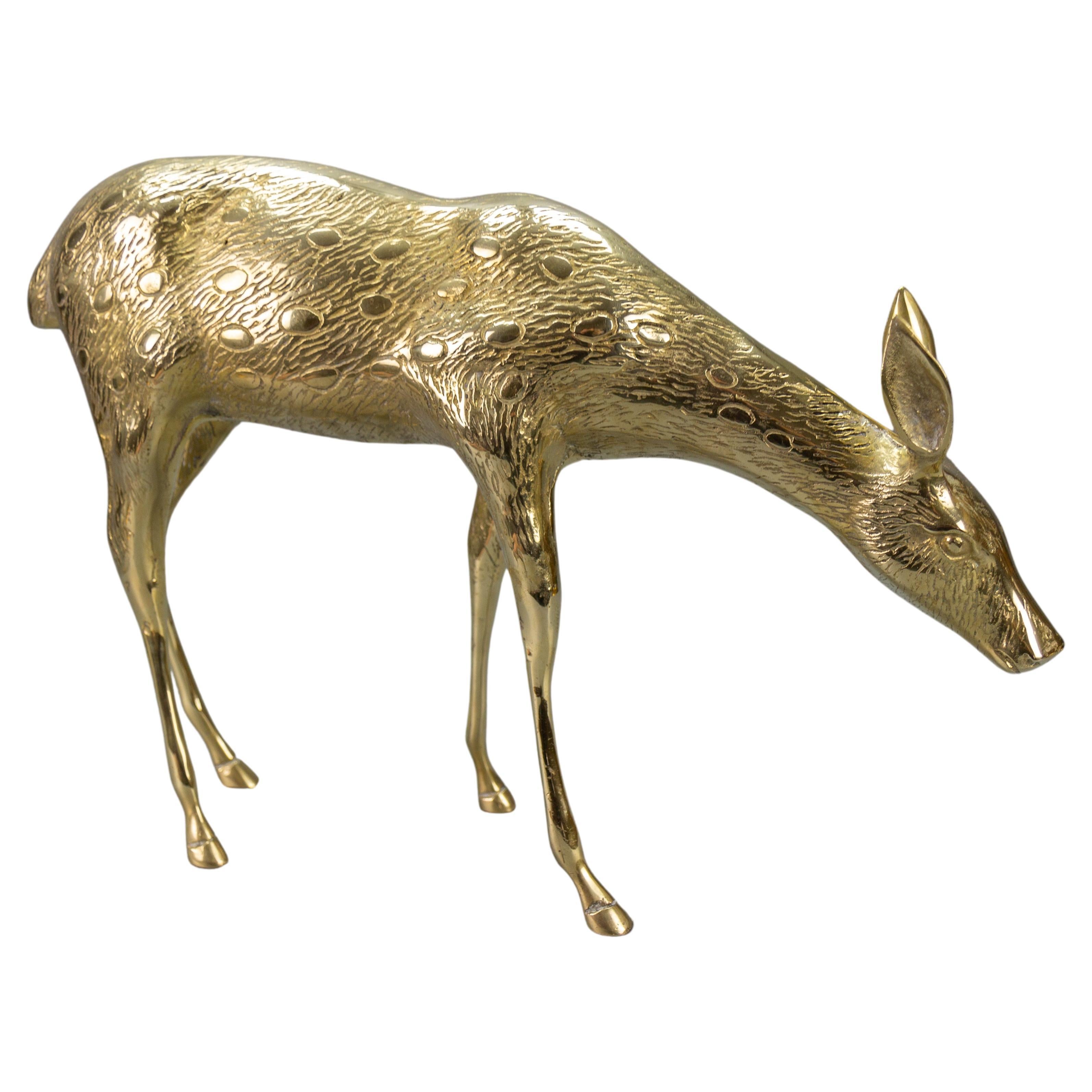 Mid-Century Modern Solid Brass Standing Doe Deer Sculpture