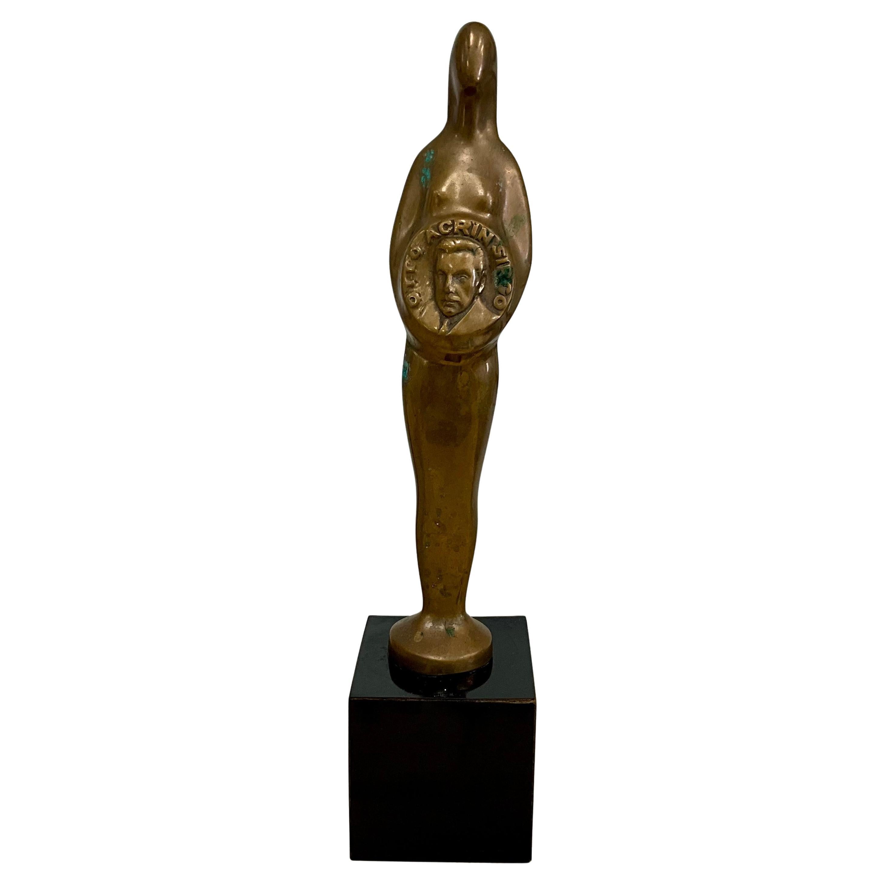 Mid-Century Modern Solid Bronze Award Sculpture on Formica Base, Otto Sirgo For Sale
