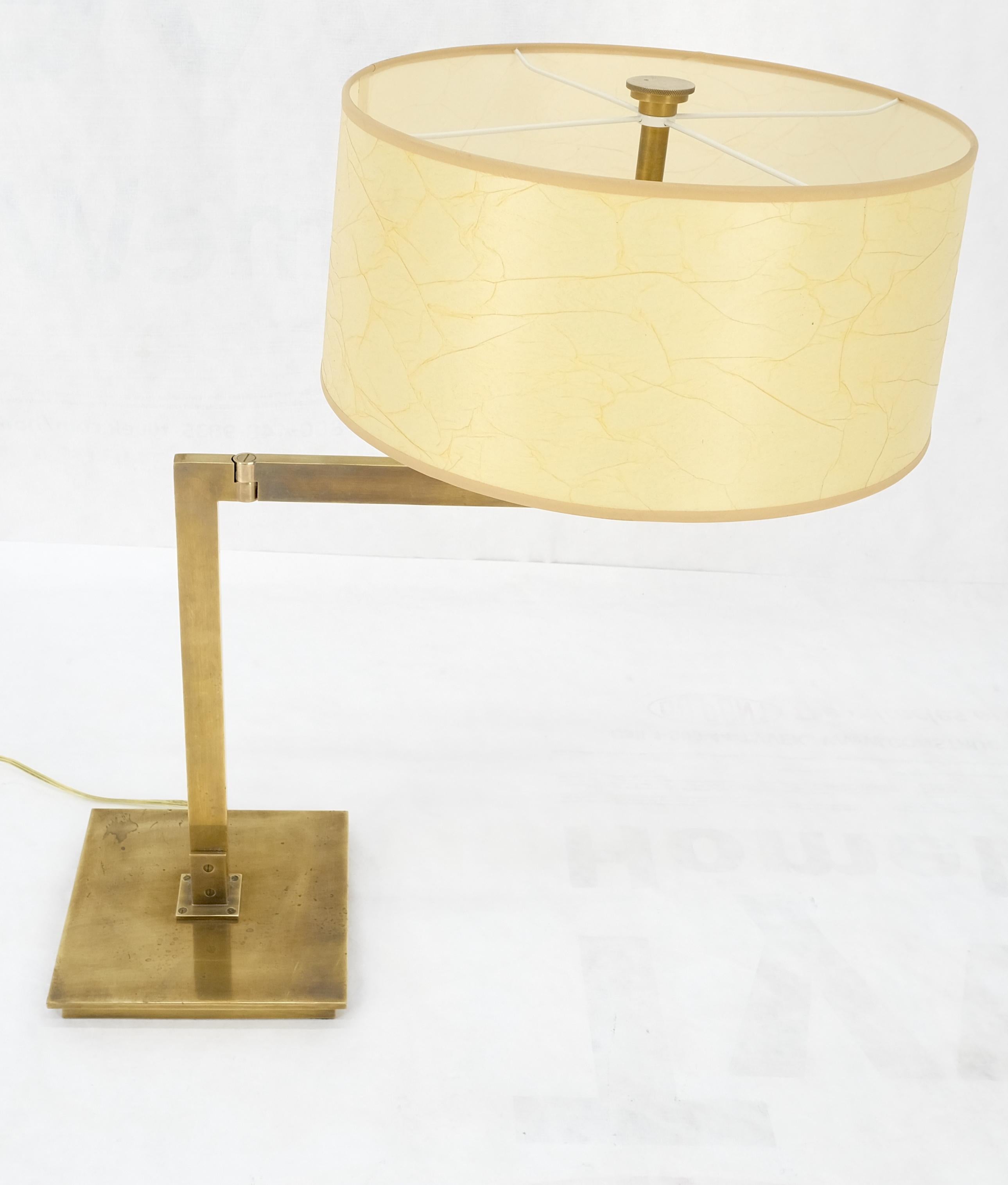 MId Century Modern Solid Bronze or Brass Adjustable Arm Table Lamp w/ Shade MINT For Sale 3