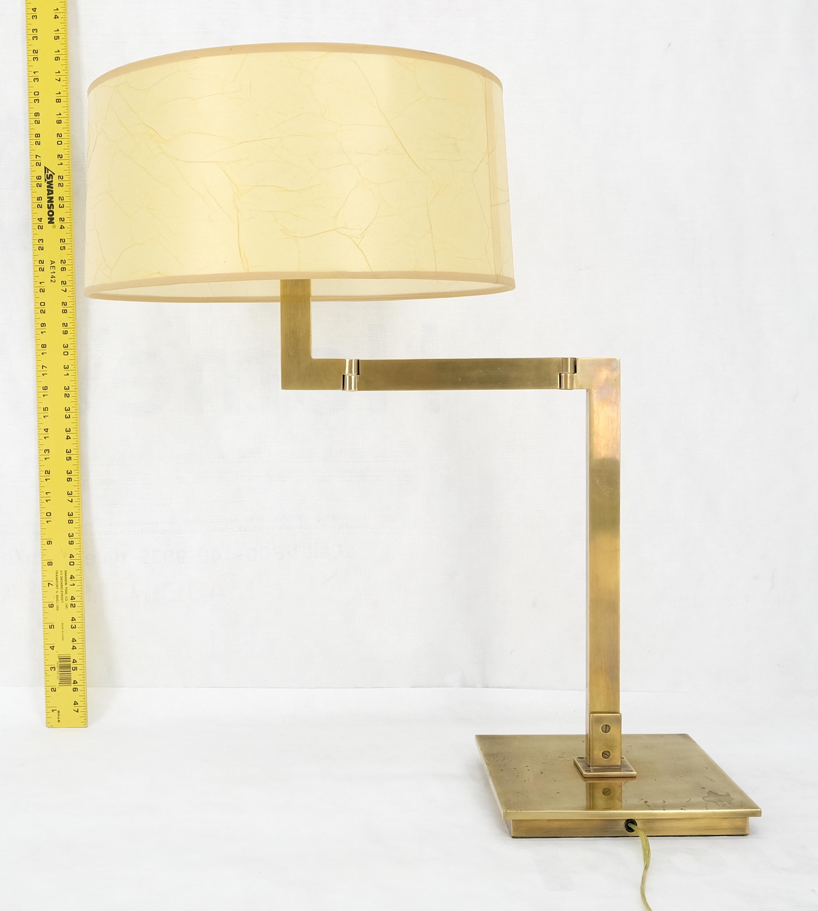 MId Century Modern Solid Bronze or Brass Adjustable Arm Table Lamp w/ Shade MINT For Sale 4